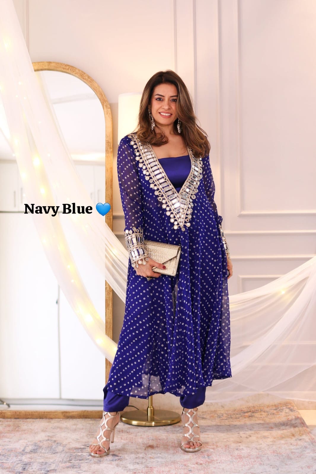 Real Mirror work Indo-western 3 Piece Set