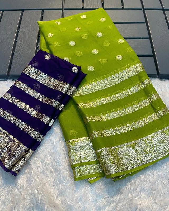 Viscose Georgette Saree with Contrast Running Blouse