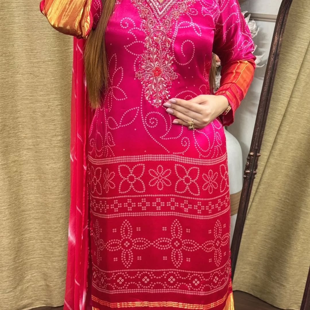 Exclusive Ombre Bandhani-Inspired Three-Piece Suit Set