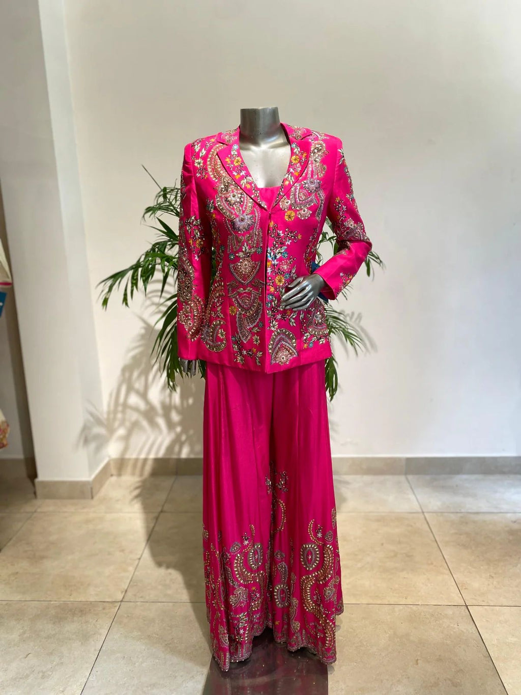 Designer Chinon 3-Piece Plazzo Set with Sequin Embroidery