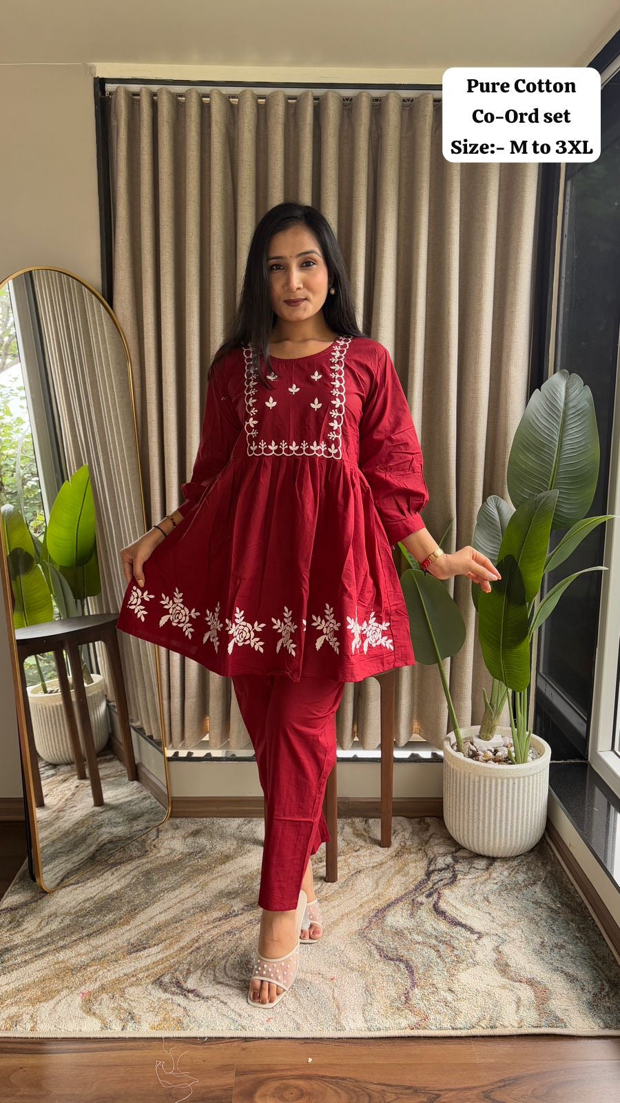 Peplum Style Embroidered Co-Ord Set
