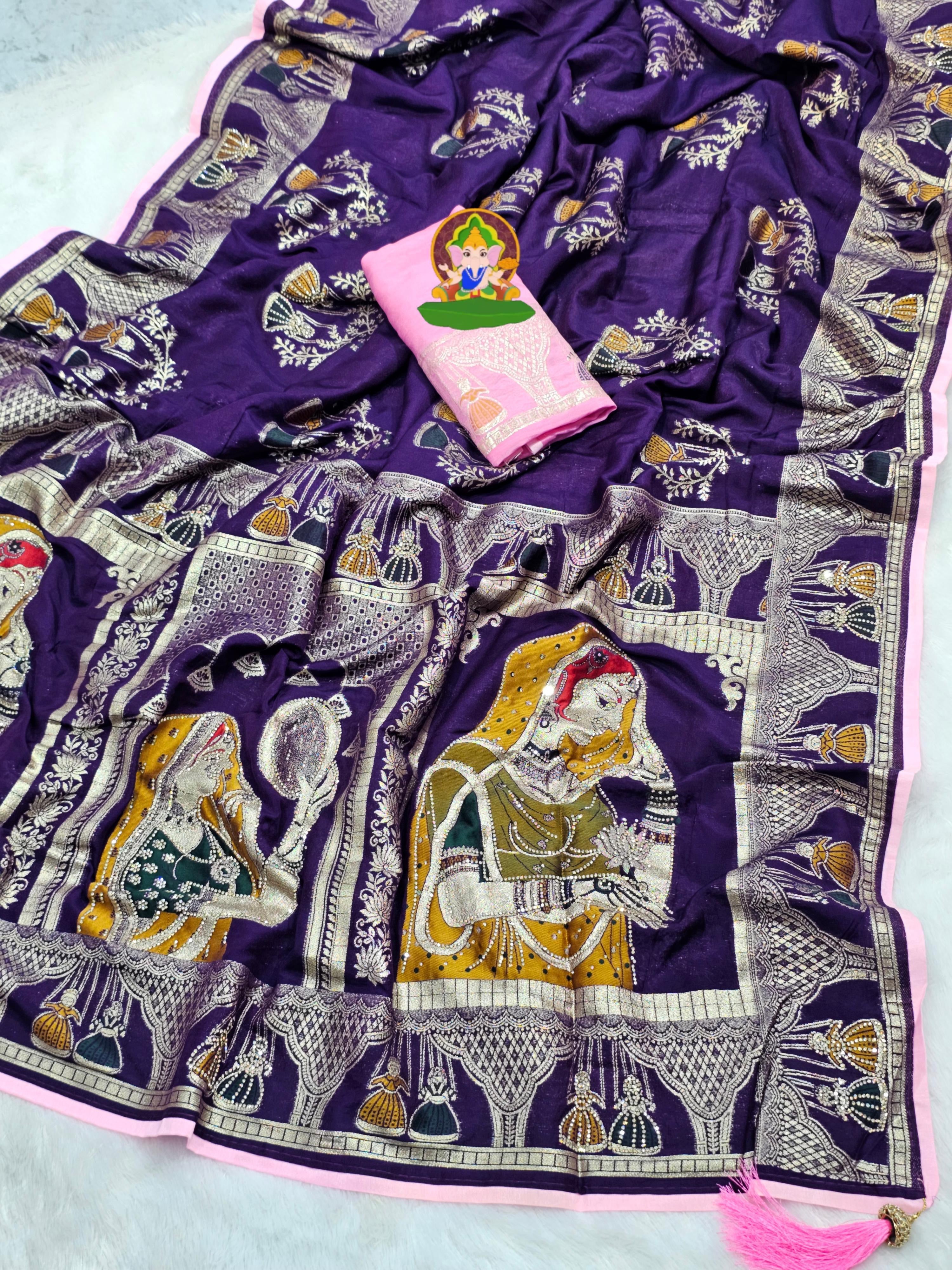 Pure Dola Viscose Meenakari Jacquard Weaving Saree