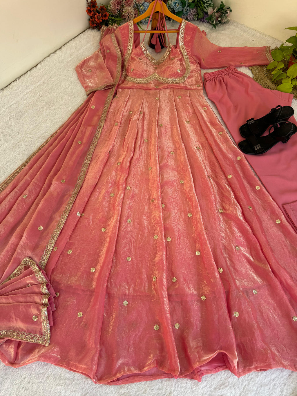 Fendi Satin Gown Set with Dupatta & Pant