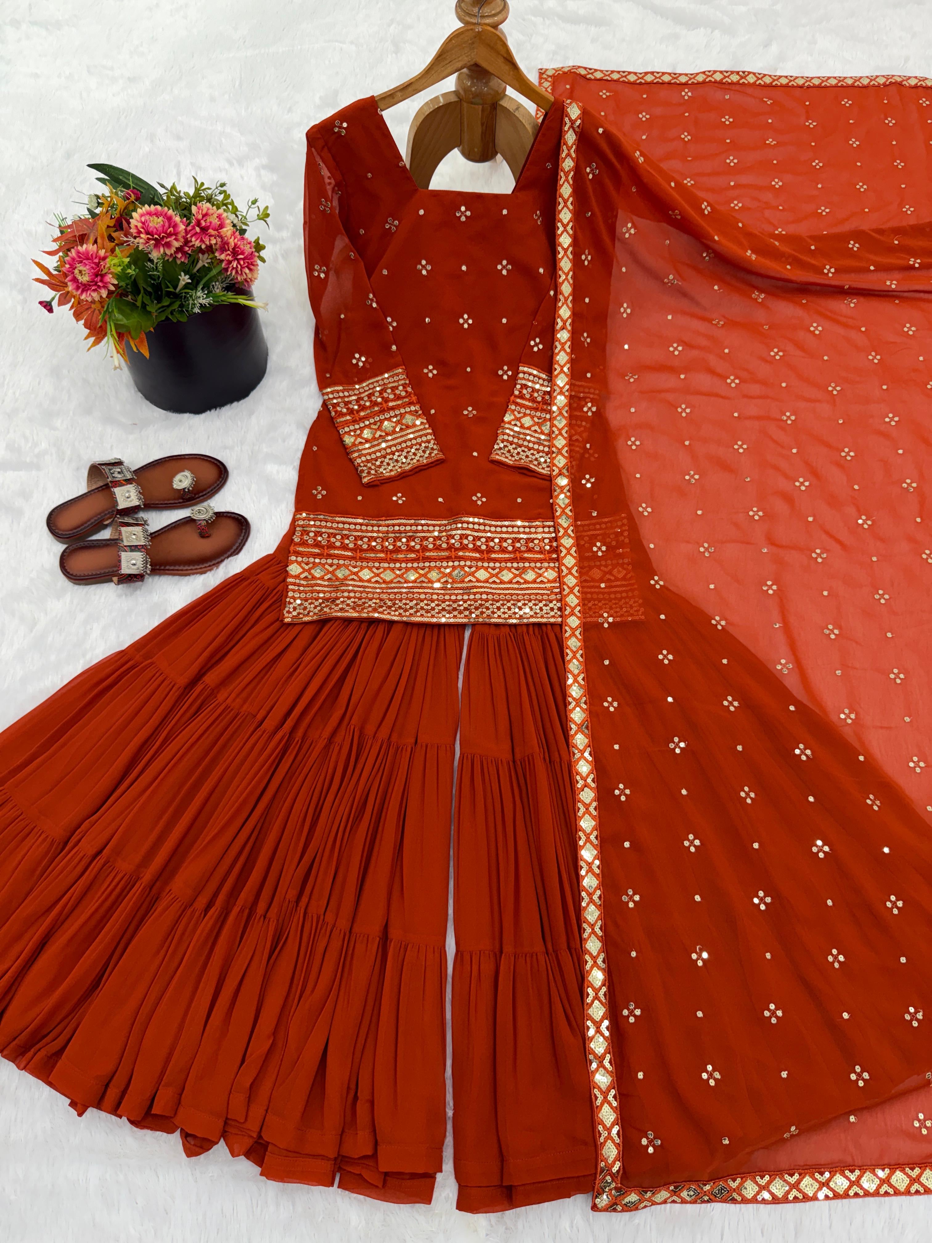 Embroidered Georgette Sharara Set