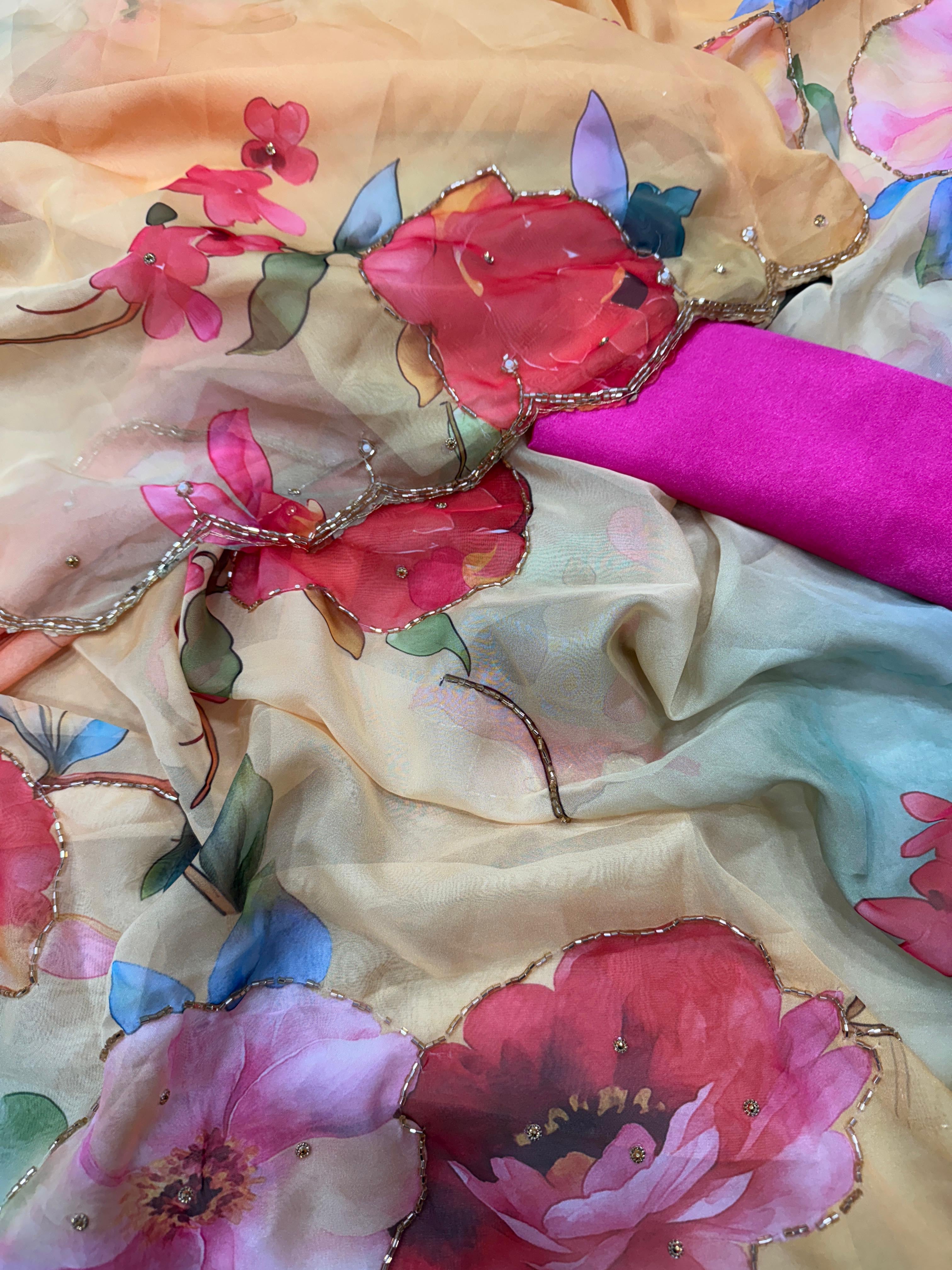 Exclusive Floral Handwork Saree Collection