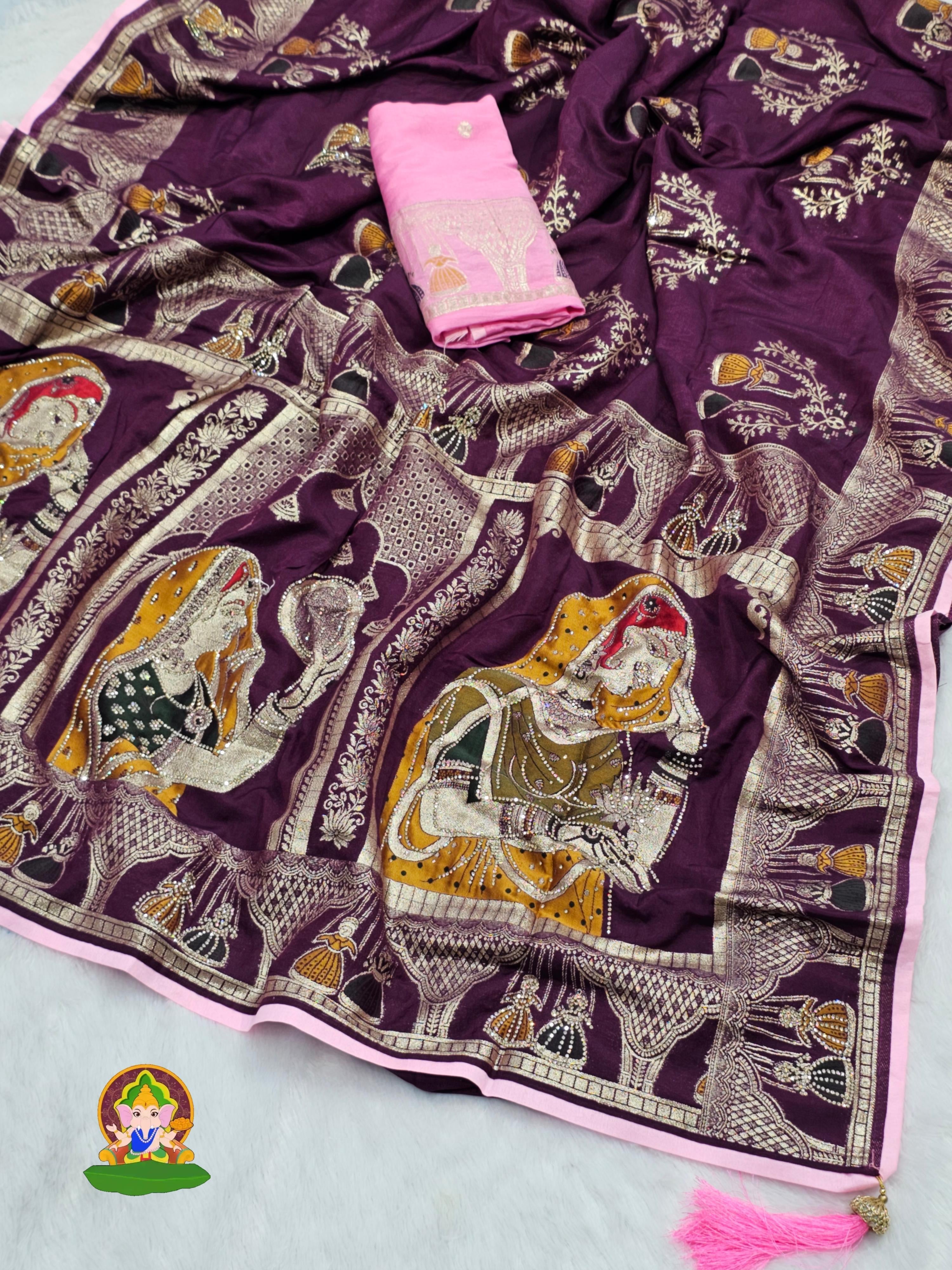 Pure Dola Viscose Meenakari Jacquard Weaving Saree