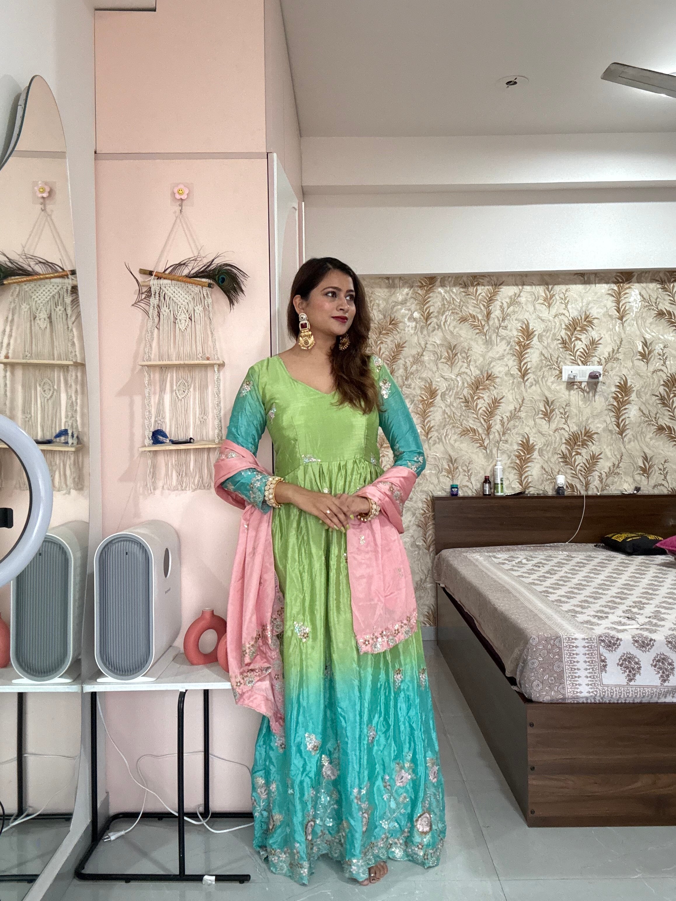 Embroidered Chinon Gown Set