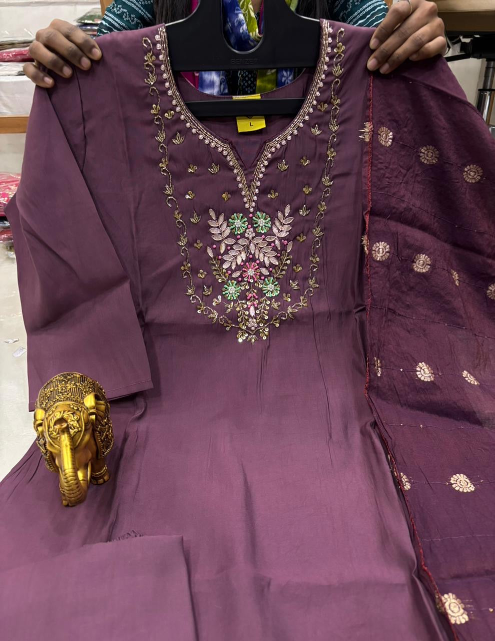 Premium Handwork Kurti, Pant & Banarasi Dupatta Set