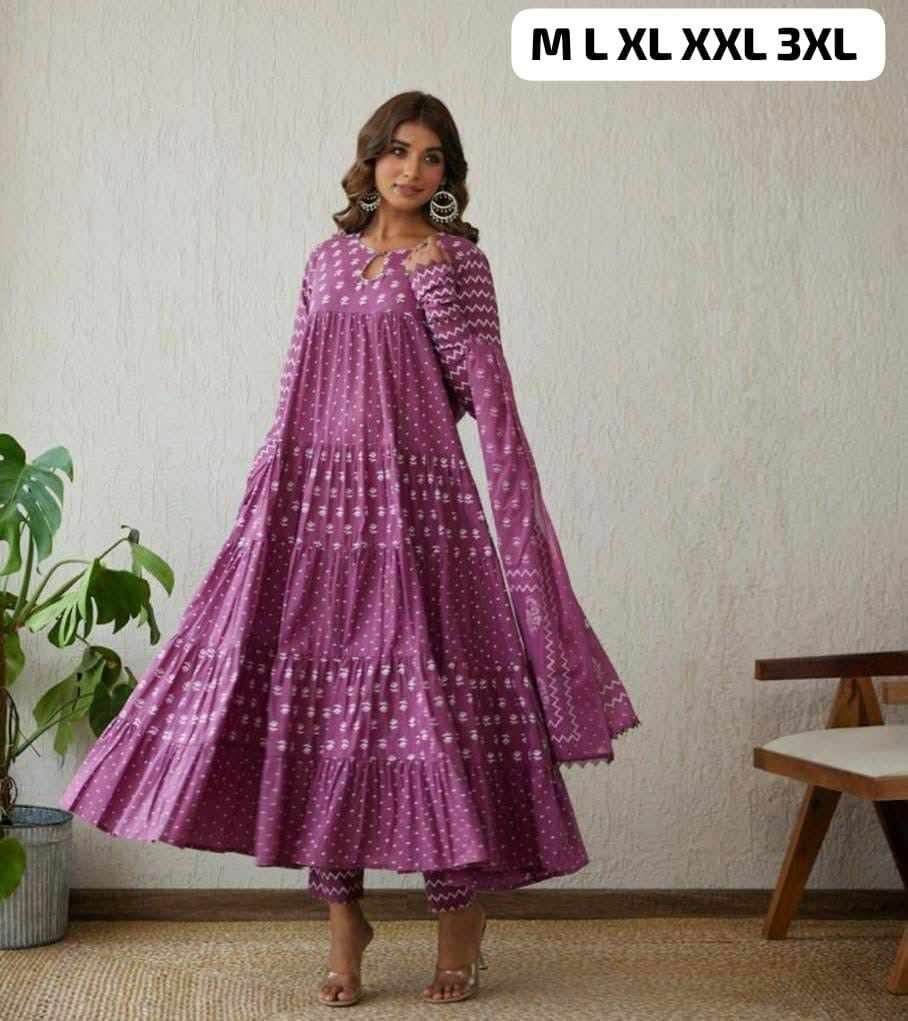 Designer Cotton Anarkali Set