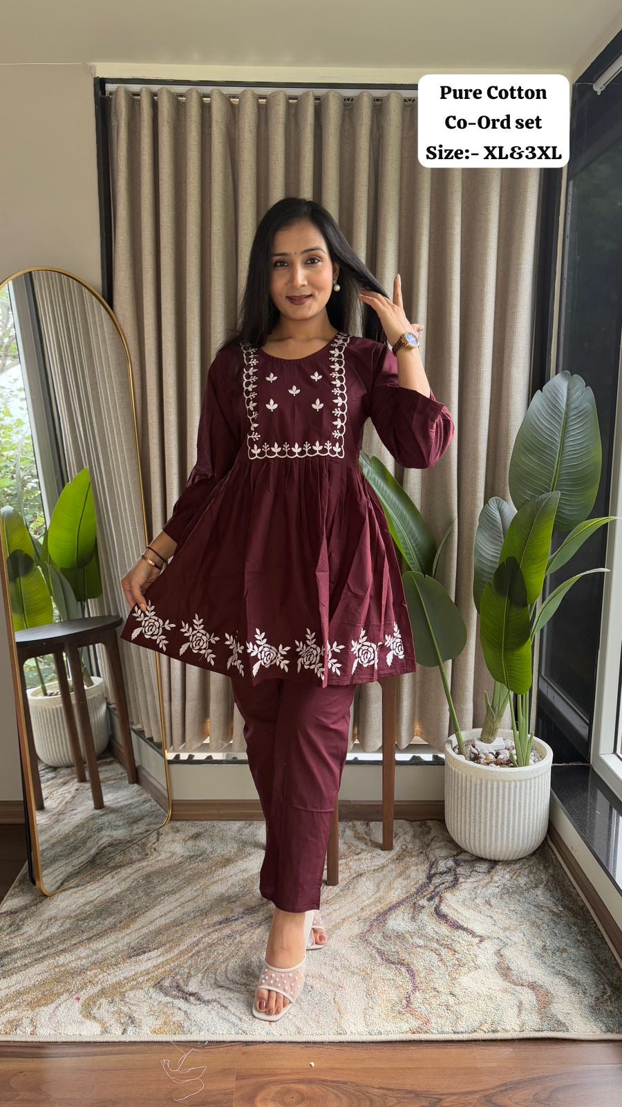 Peplum Style Embroidered Co-Ord Set