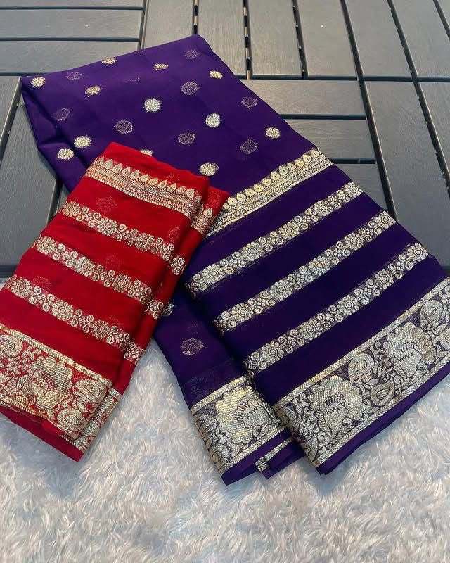 Viscose Georgette Saree with Contrast Running Blouse