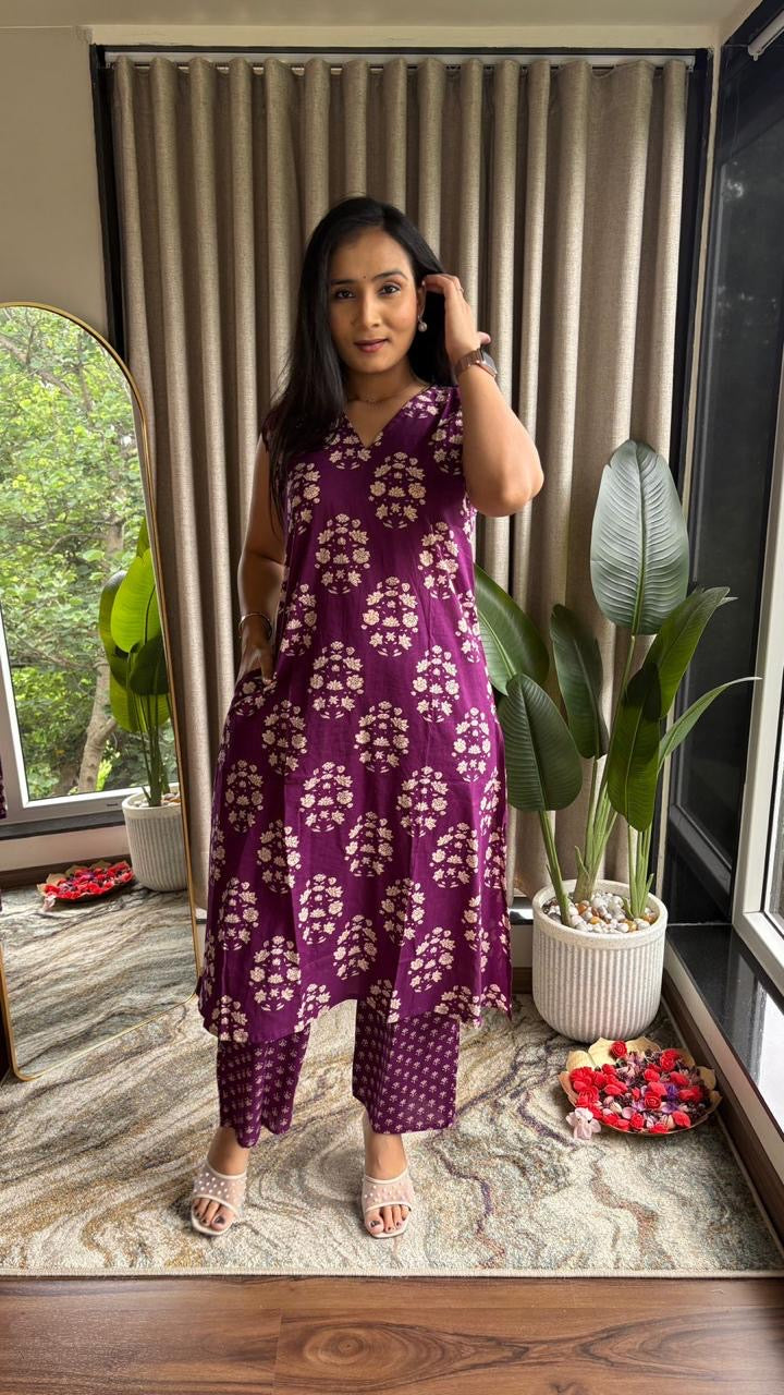 Sleeveless A-Line Kurti Palazzo Set