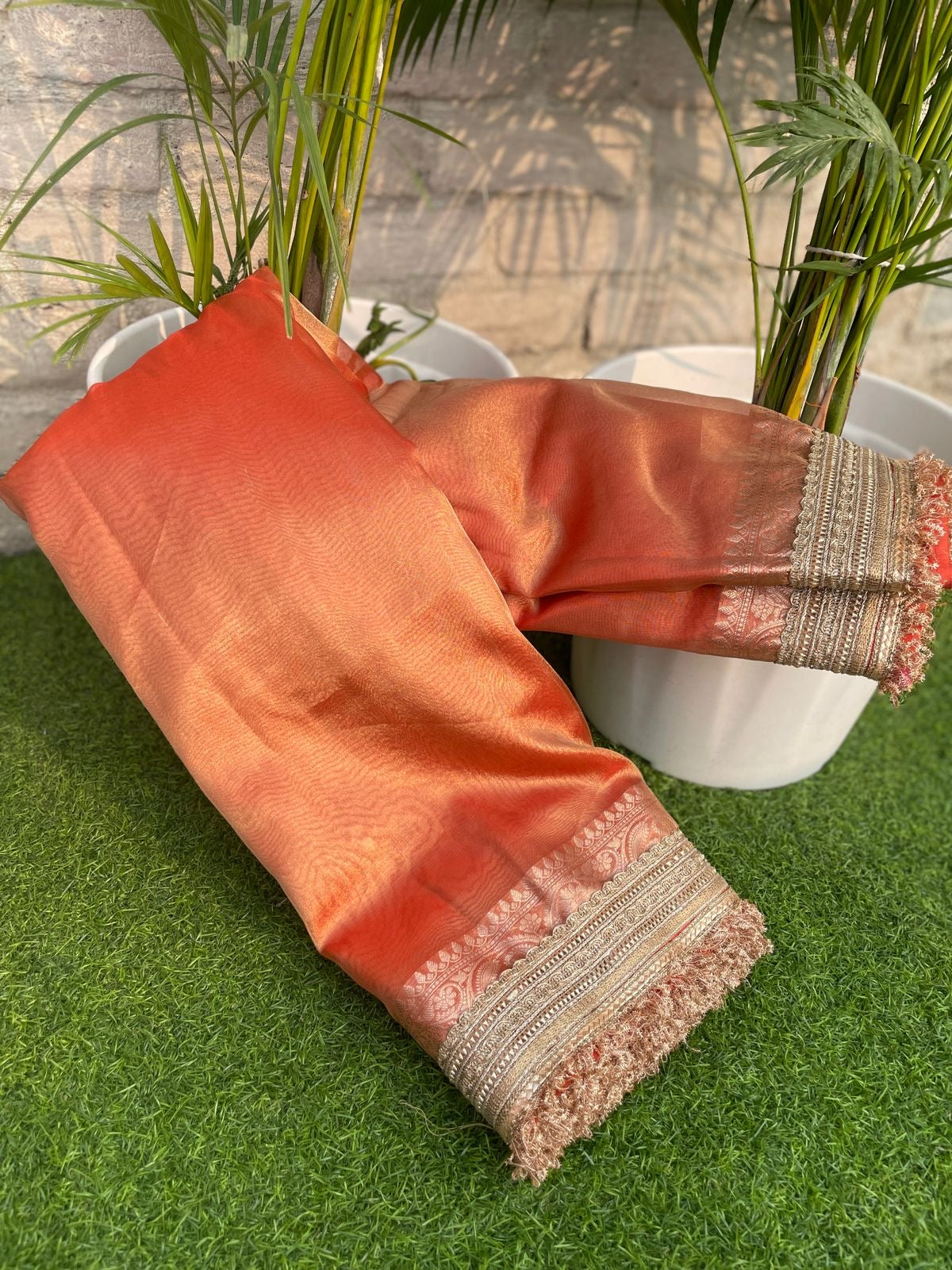 Banarasi Tissue Silk Saree with Double Lace Border