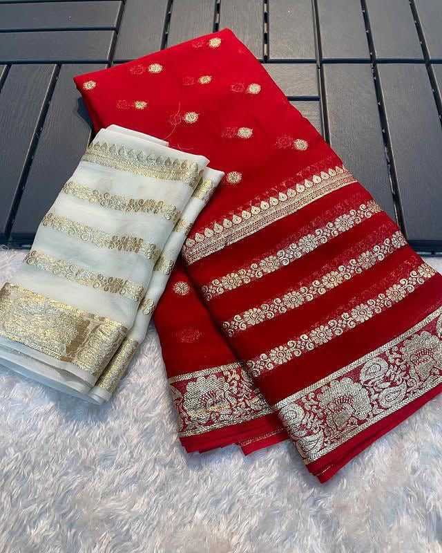 Viscose Georgette Saree with Contrast Running Blouse