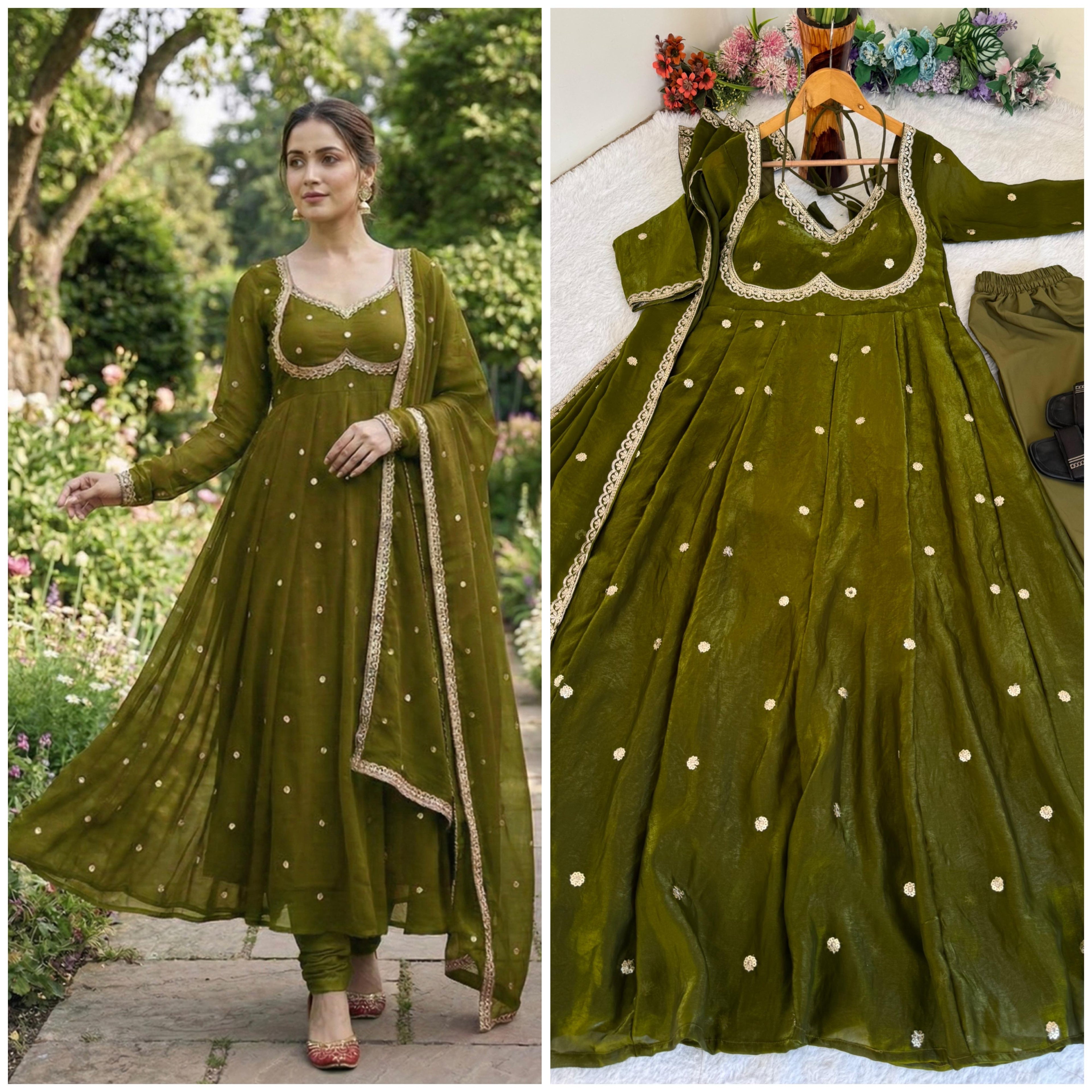 Fendi Satin Gown Set with Dupatta & Pant