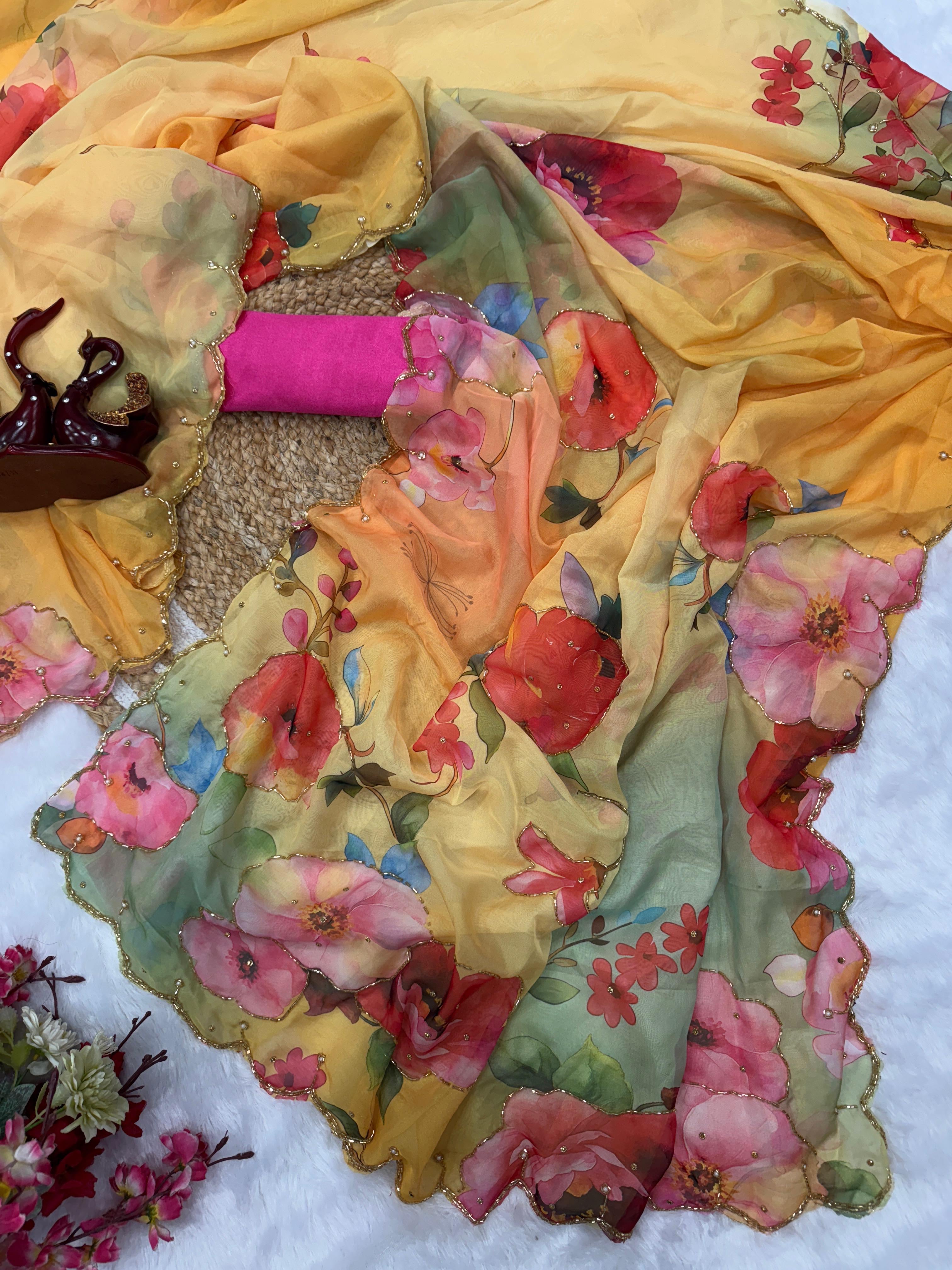 Exclusive Floral Handwork Saree Collection