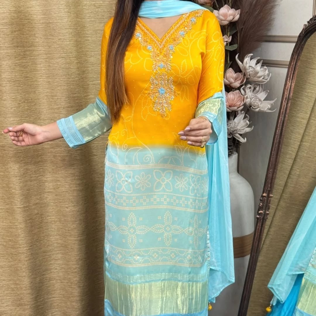 Exclusive Ombre Bandhani-Inspired Three-Piece Suit Set