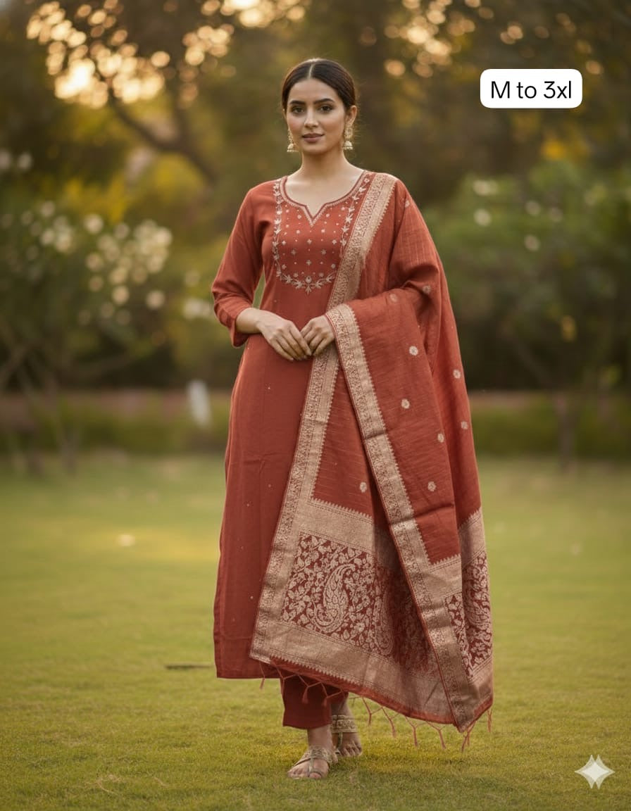 Premium Handwork Kurti Set with Banarasi Dupatta