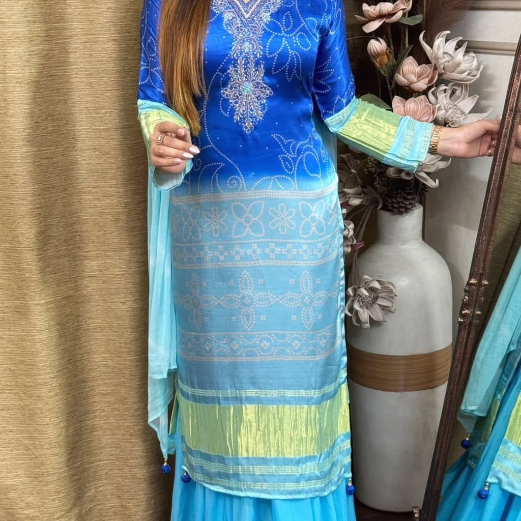 Exclusive Ombre Bandhani-Inspired Three-Piece Suit Set