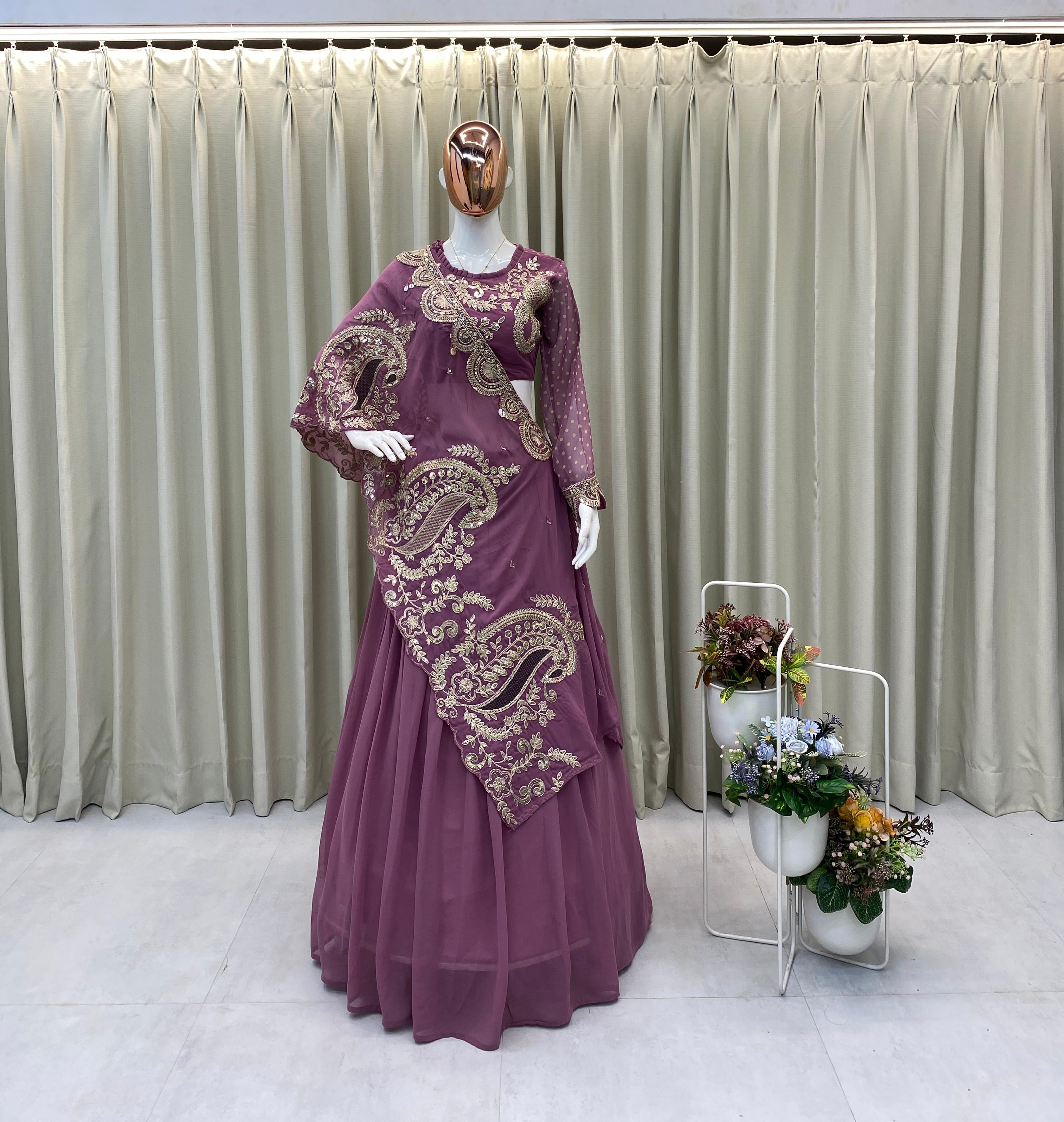 Designer Embroidered Lehenga, Blouse & Shrug Set