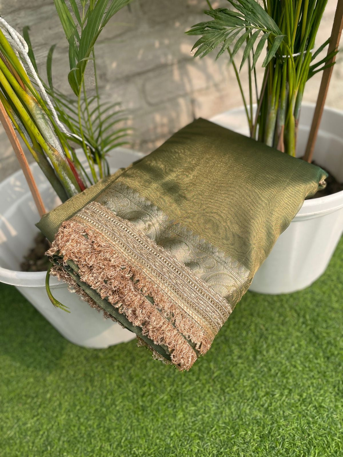 Banarasi Tissue Silk Saree with Double Lace Border