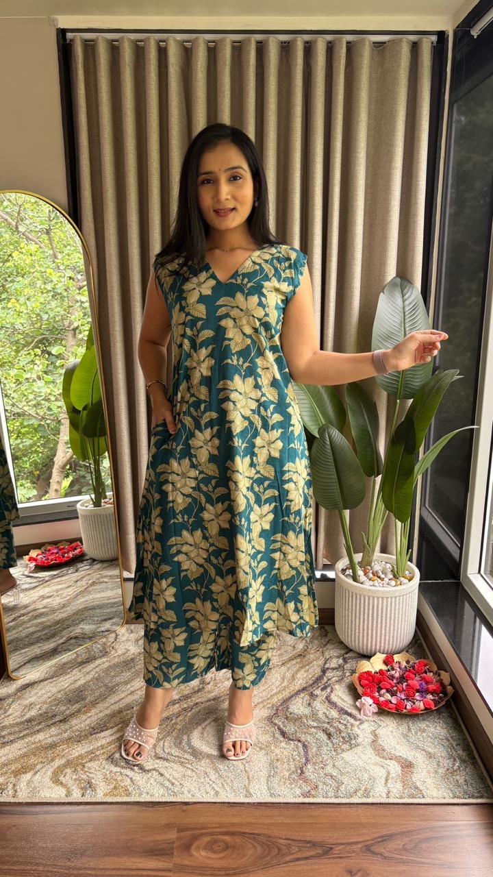Sleeveless A-Line Kurti Palazzo Set