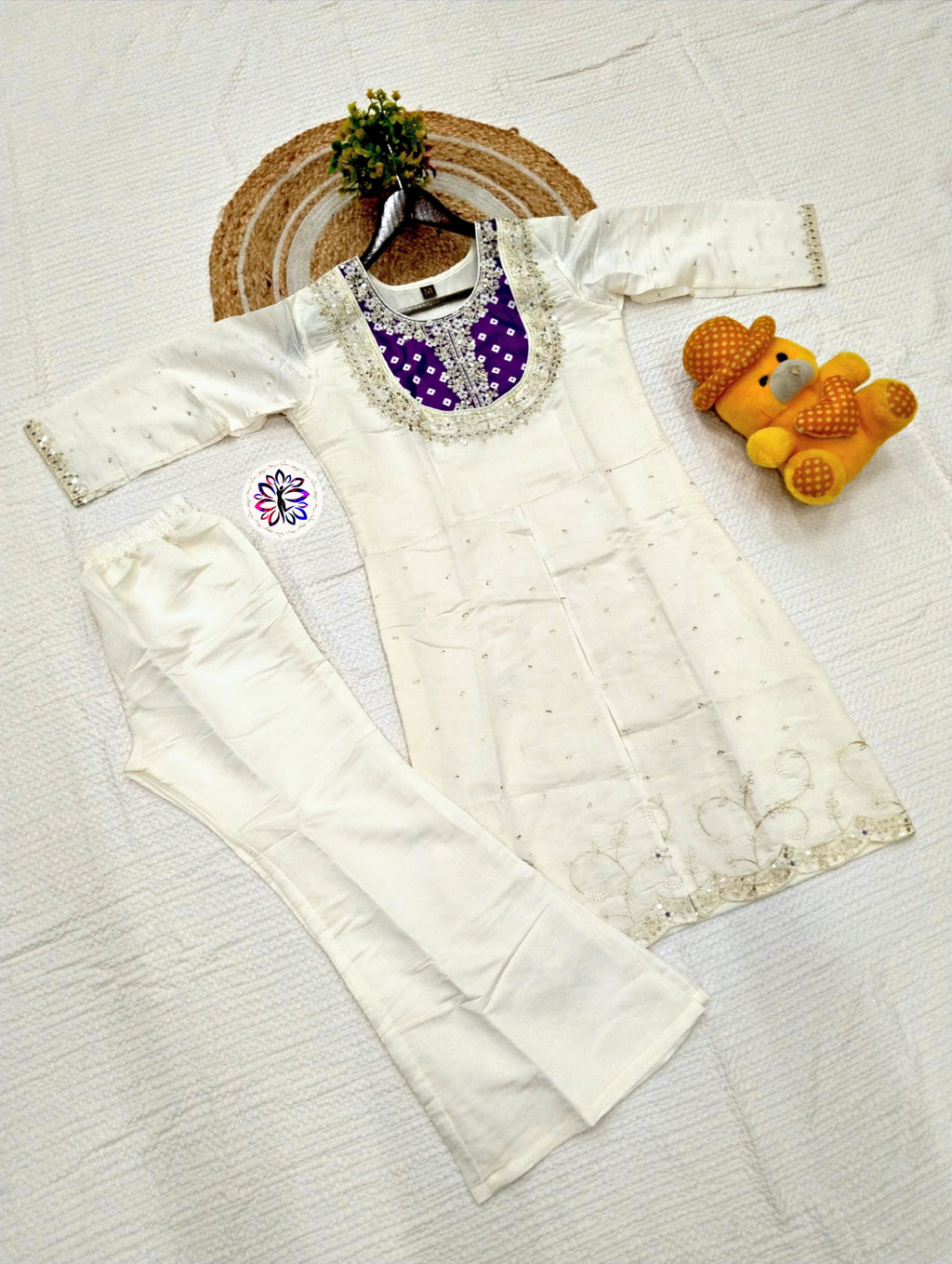 Stylish Roman Silk Top & Bottom Set