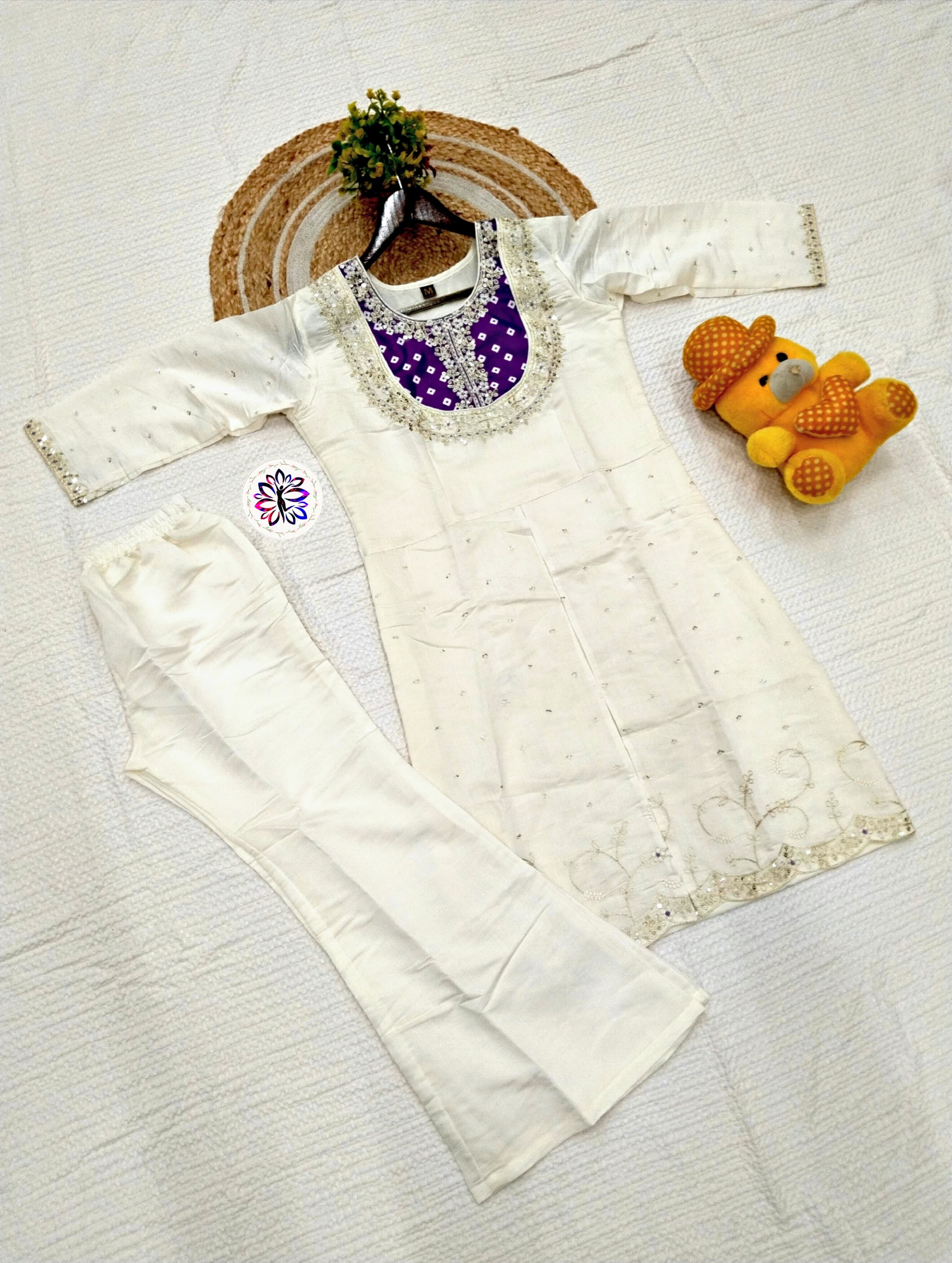 Stylish Roman Silk Top & Bottom Set