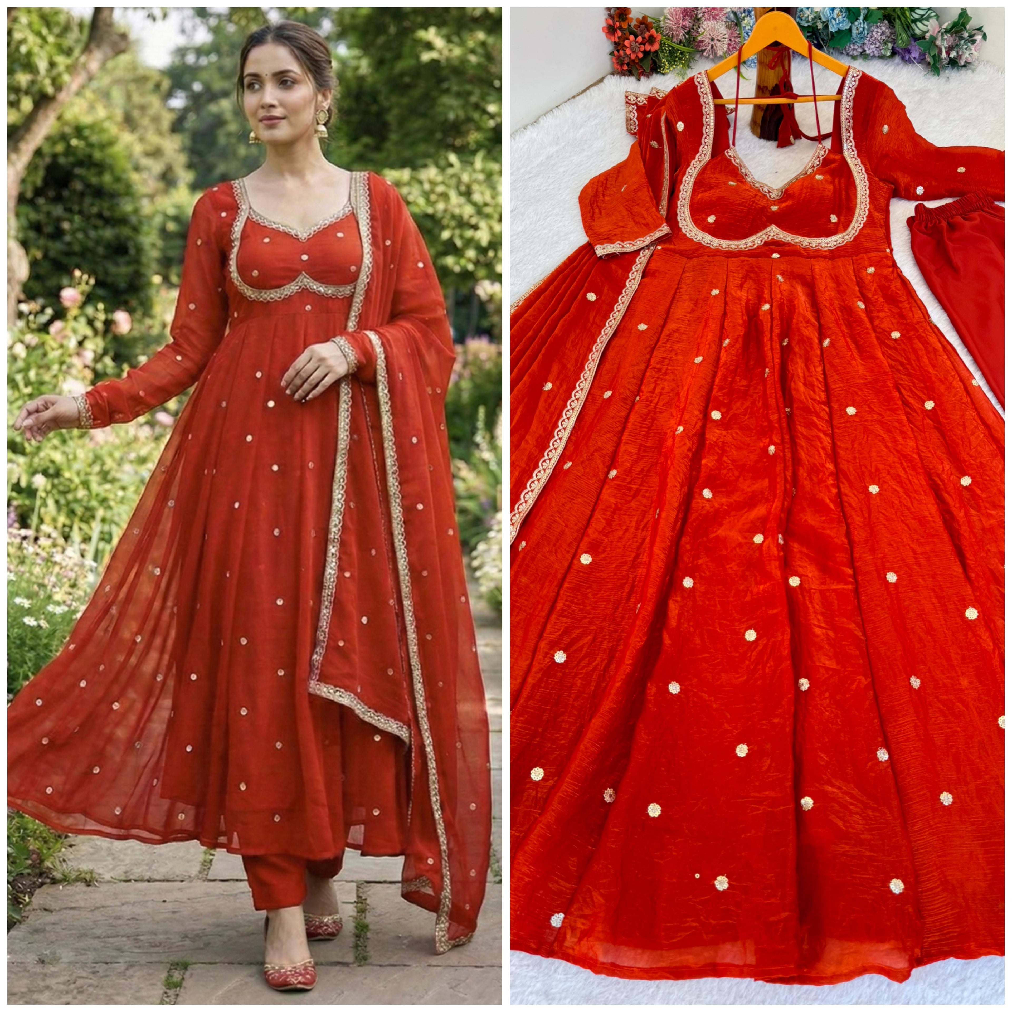 Fendi Satin Gown Set with Dupatta & Pant