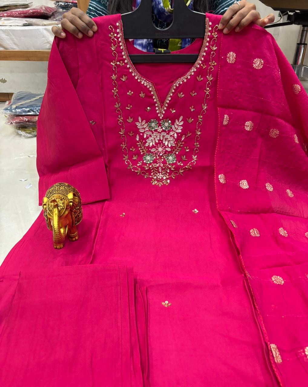 Premium Handwork Kurti, Pant & Banarasi Dupatta Set
