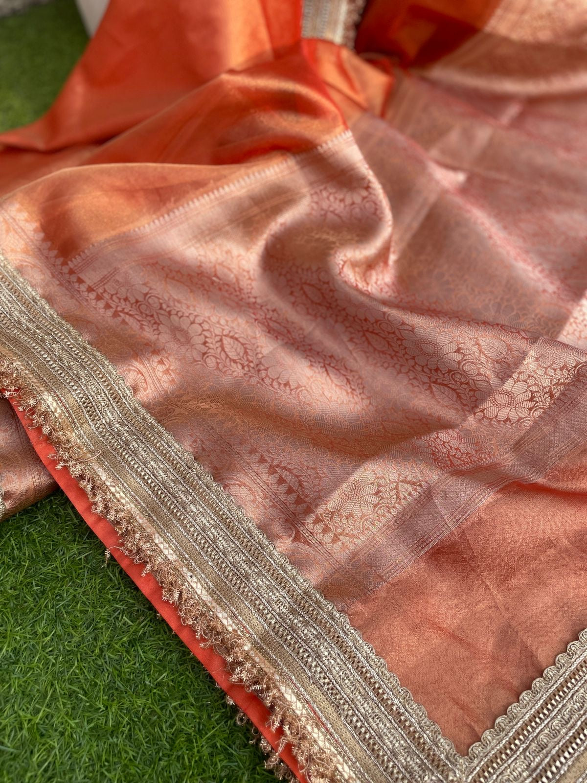 Banarasi Tissue Silk Saree with Double Lace Border