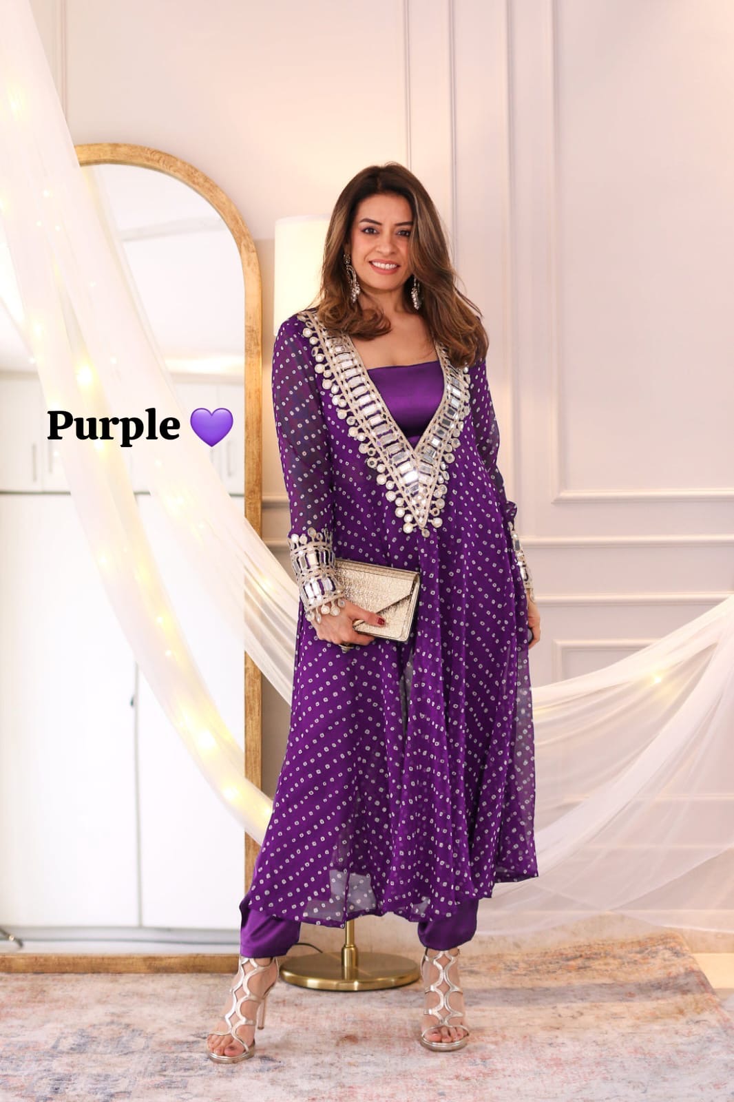 Real Mirror work Indo-western 3 Piece Set