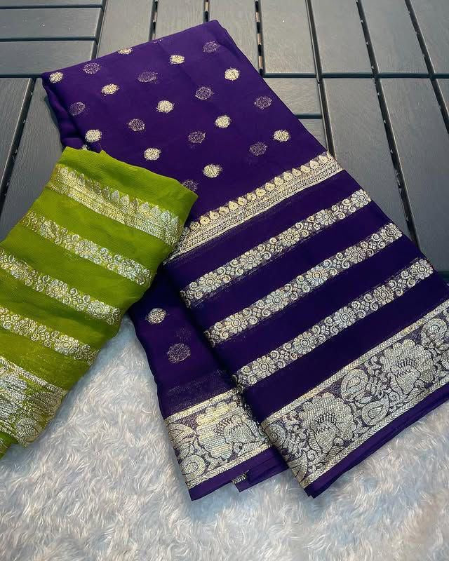 Viscose Georgette Saree with Contrast Running Blouse