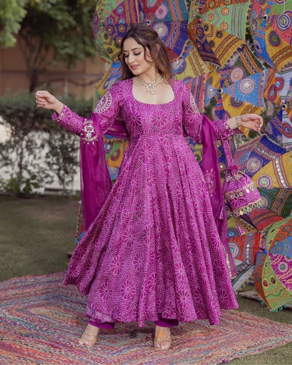 Graceful Digital Print Gown with Palazzo & Dupatta Set