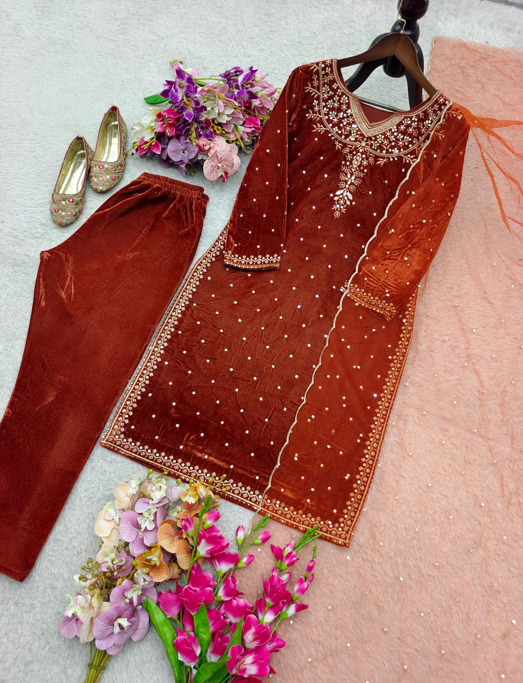 Designer Velvet 3-Piece Suit Set (Ready to Wear)