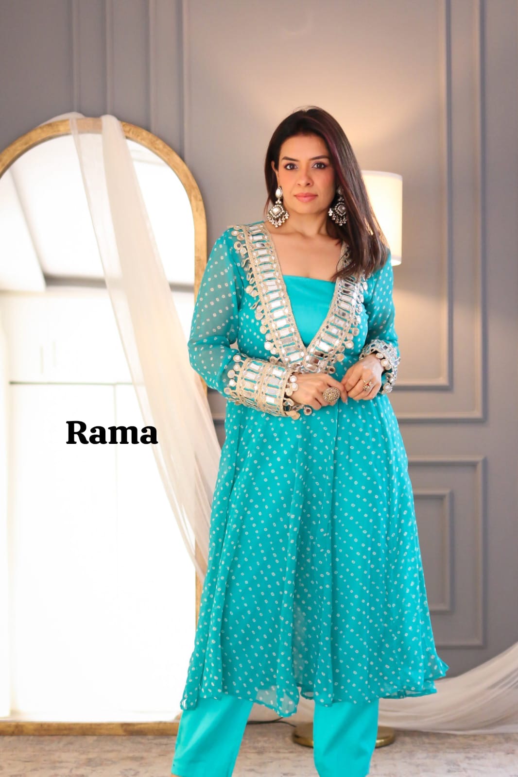 Real Mirror work Indo-western 3 Piece Set