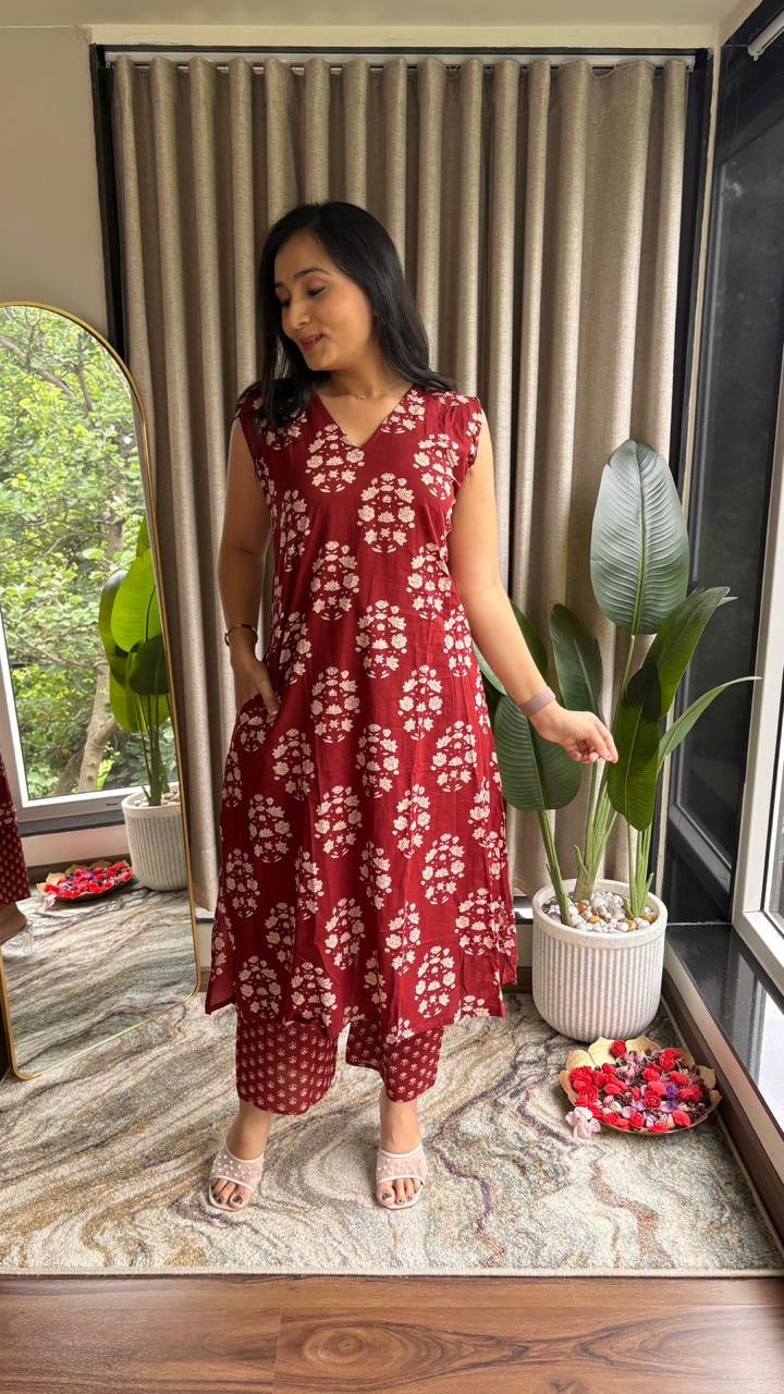 Sleeveless A-Line Kurti Palazzo Set