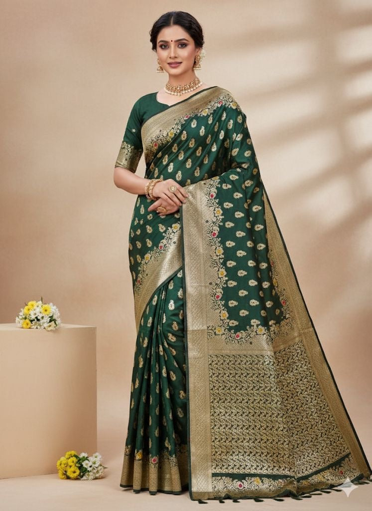 Pure Banarasi Silk Saree with Floral & Meenakari Design