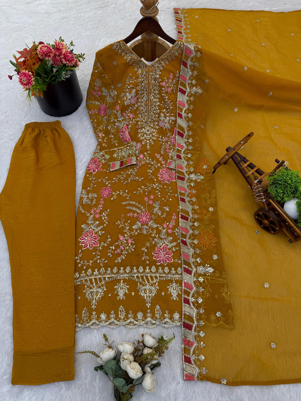 New Designer Collection – Crunchy Silk Top, Bottom & Dupatta Set