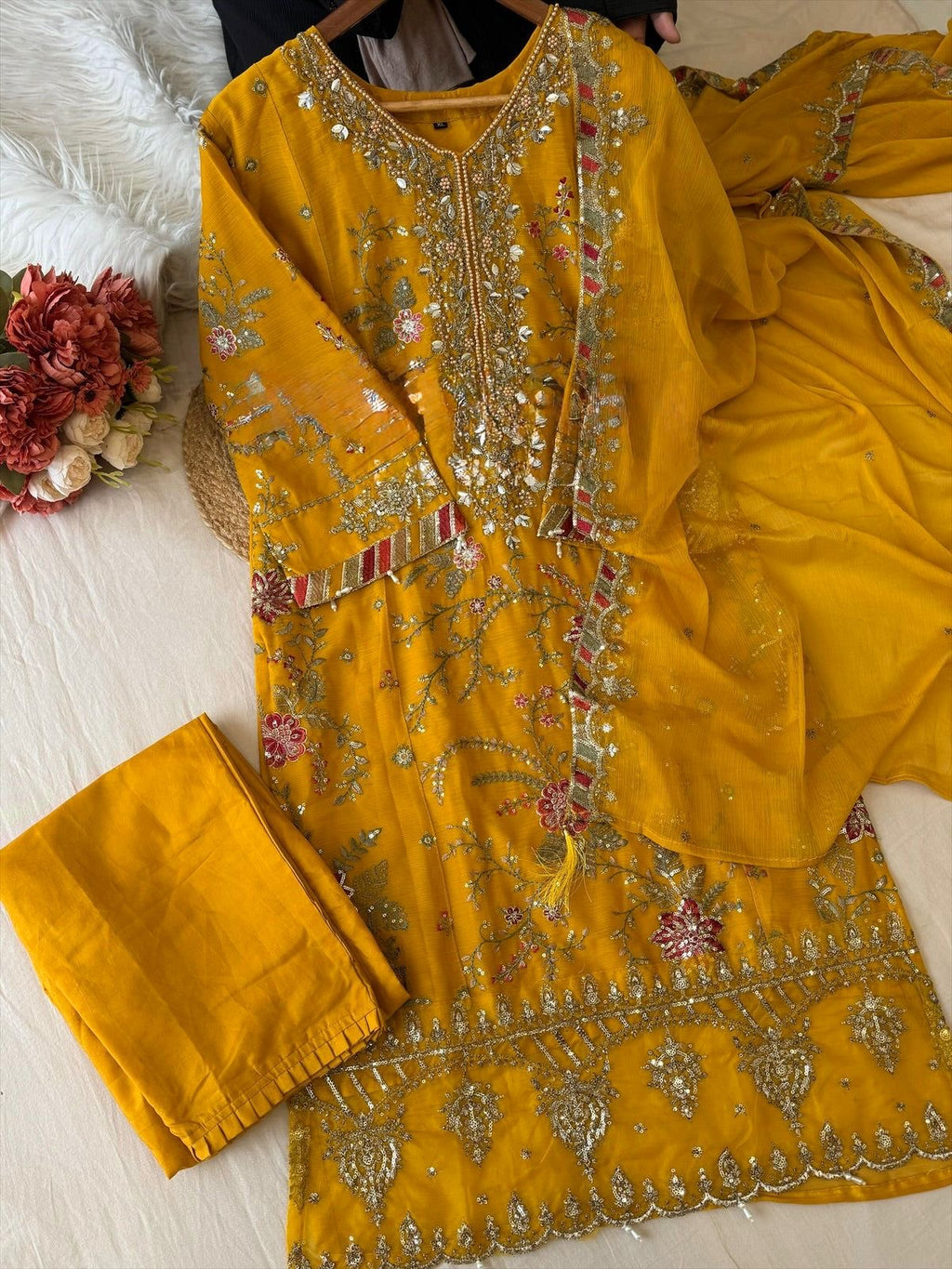 New Designer Collection – Crunchy Silk Top, Bottom & Dupatta Set