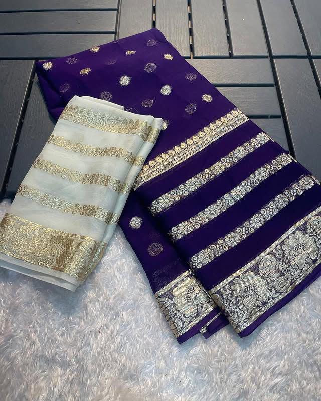 Viscose Georgette Saree with Contrast Running Blouse