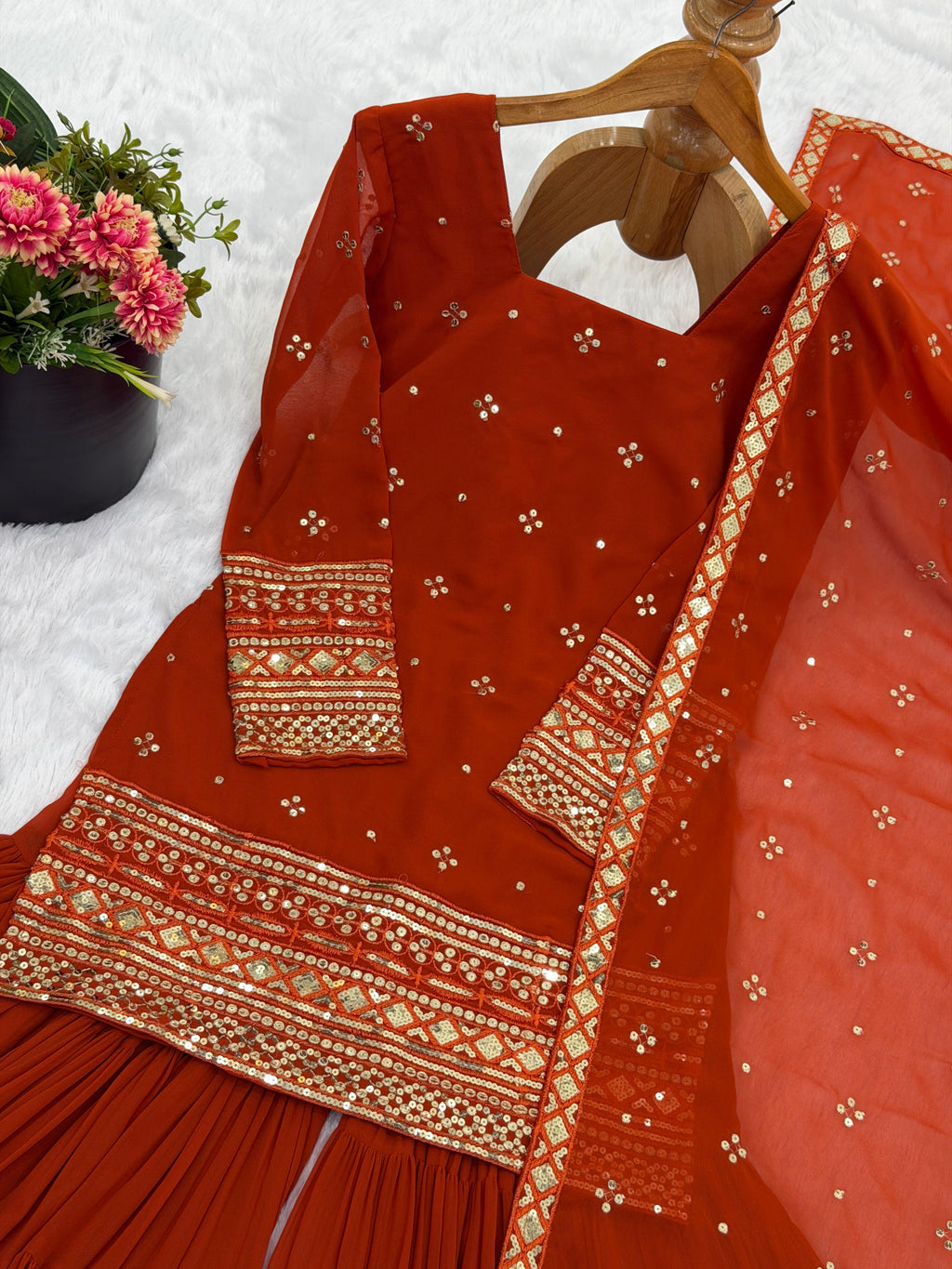 Embroidered Georgette Sharara Set