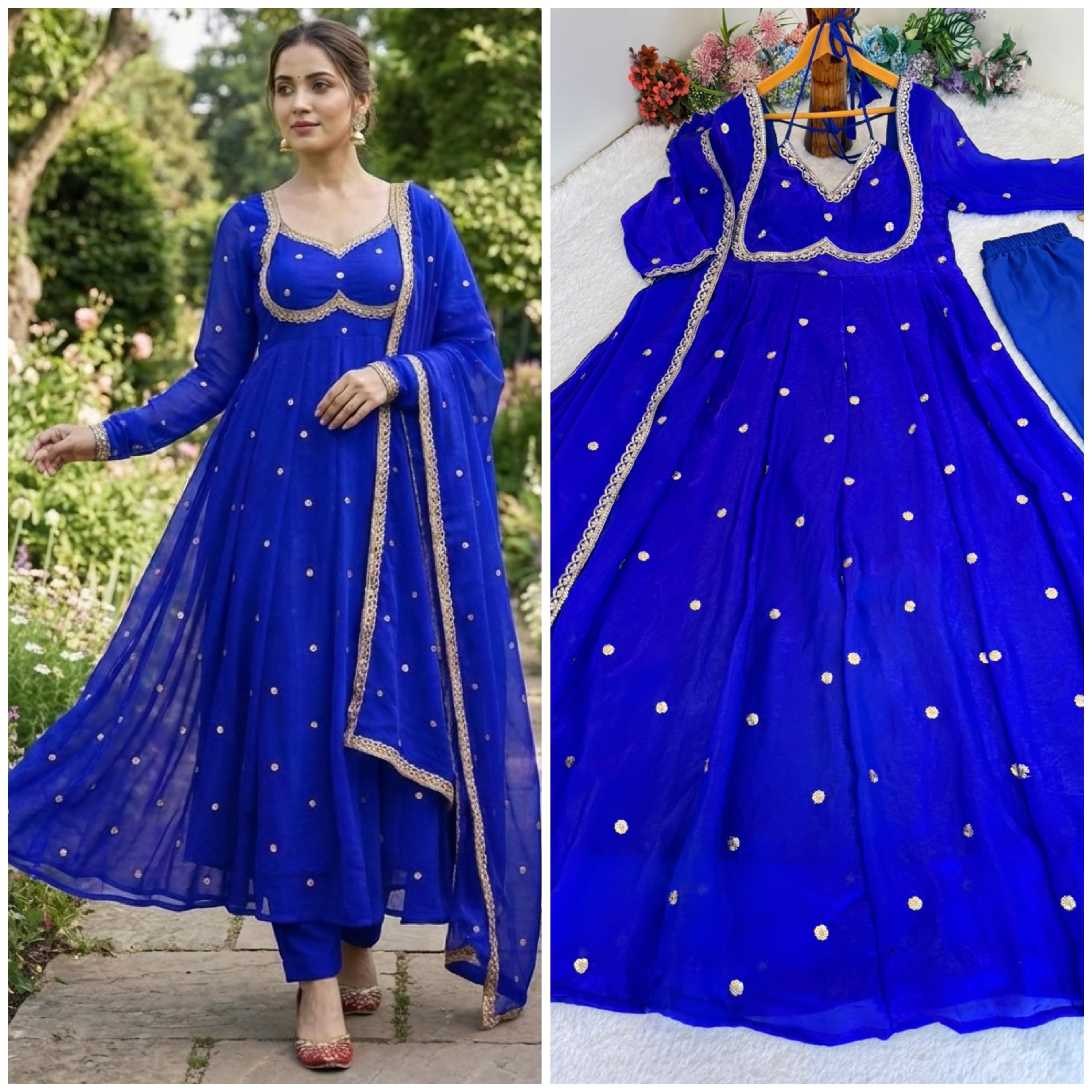 Fendi Satin Gown Set with Dupatta & Pant