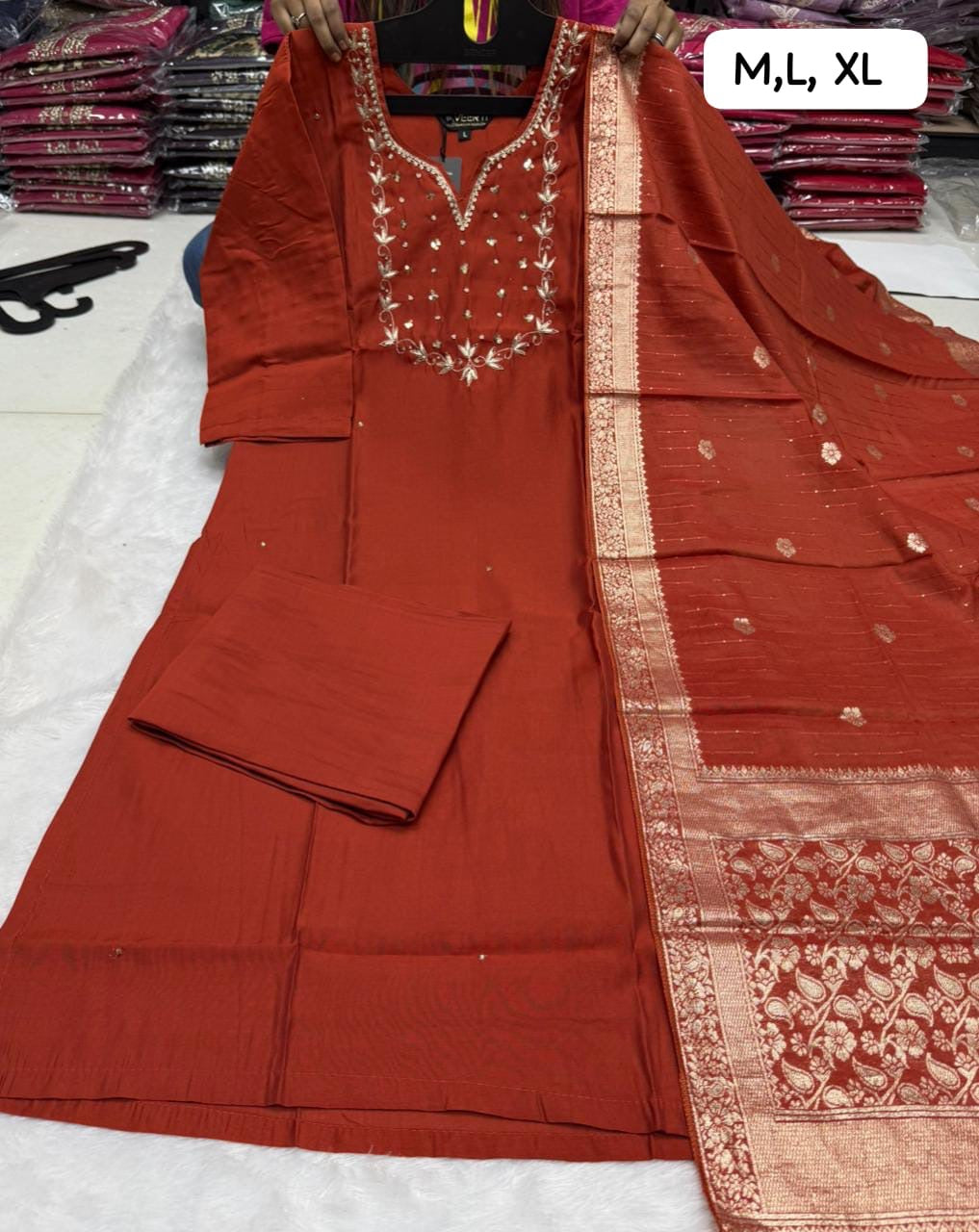 Premium Handwork Kurti Set with Banarasi Dupatta