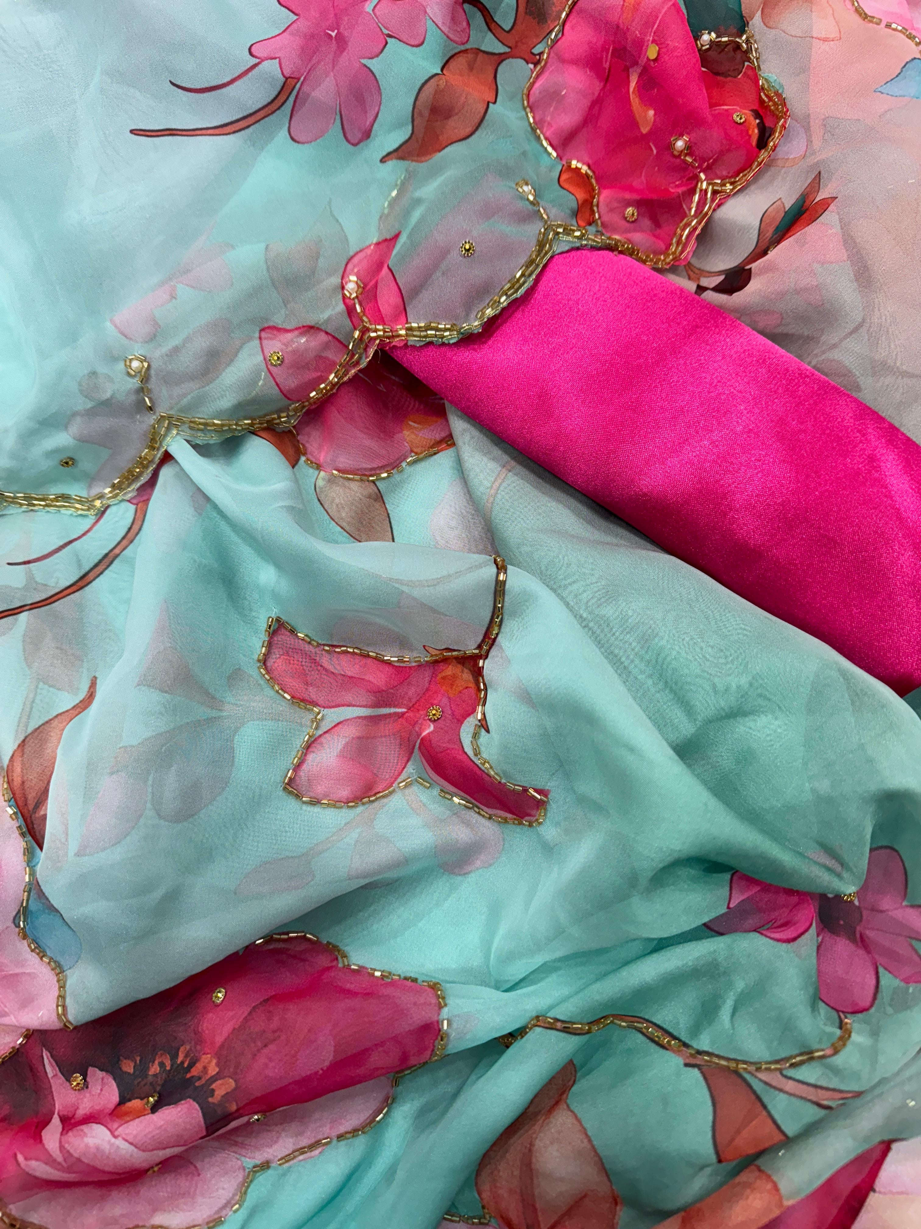 Exclusive Floral Handwork Saree Collection