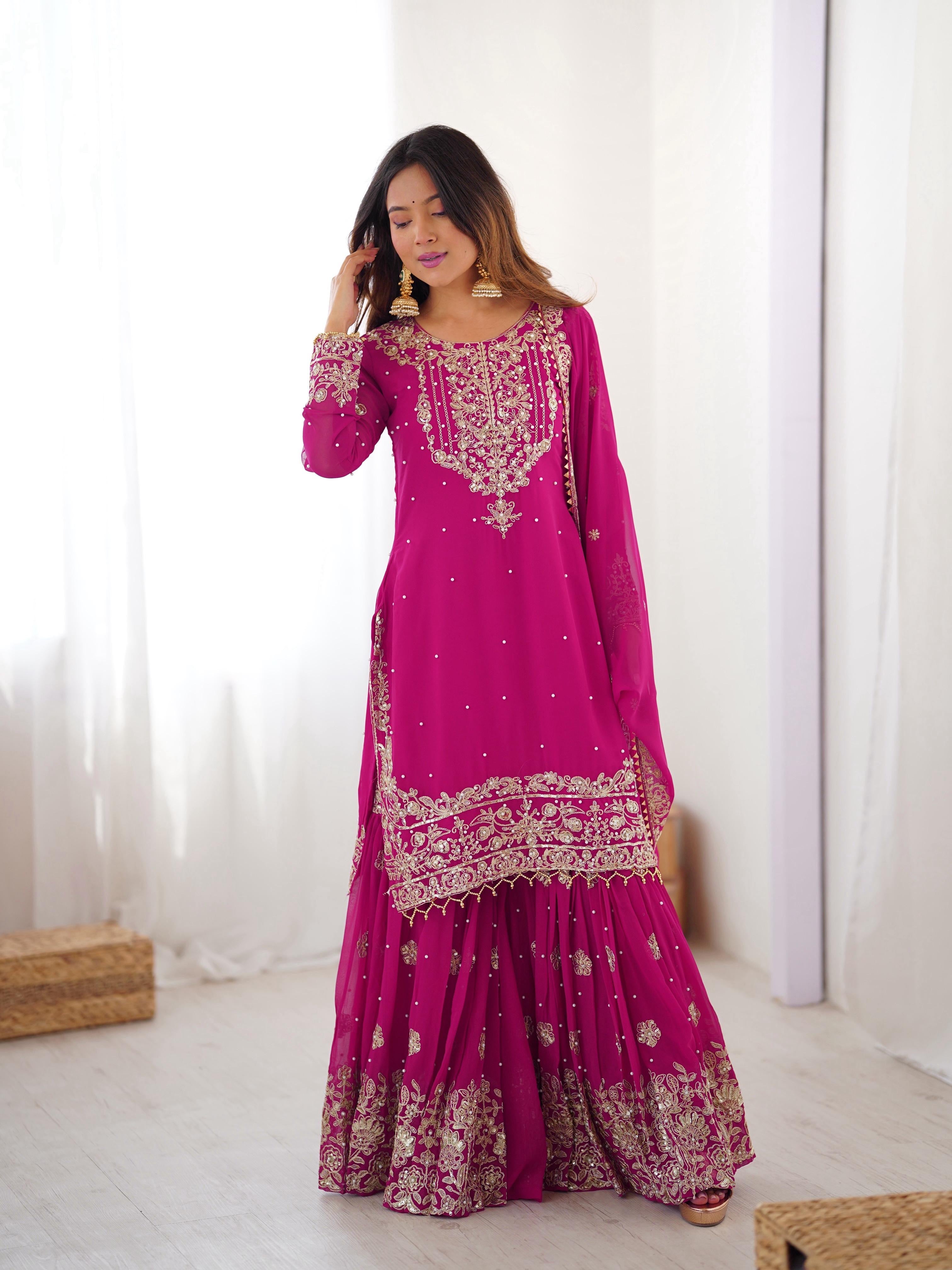 Velvet Embroidered Sharara Set