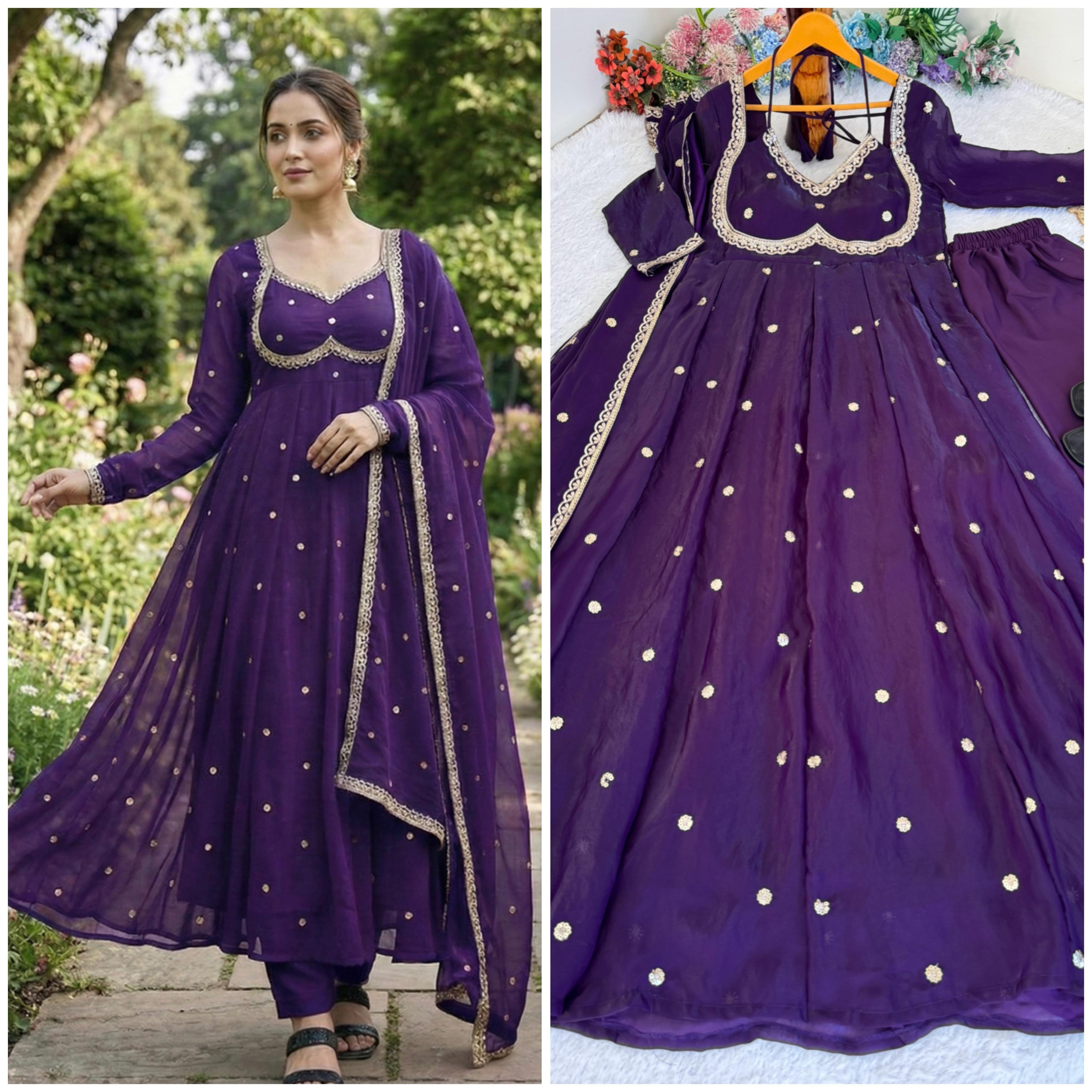 Fendi Satin Gown Set with Dupatta & Pant