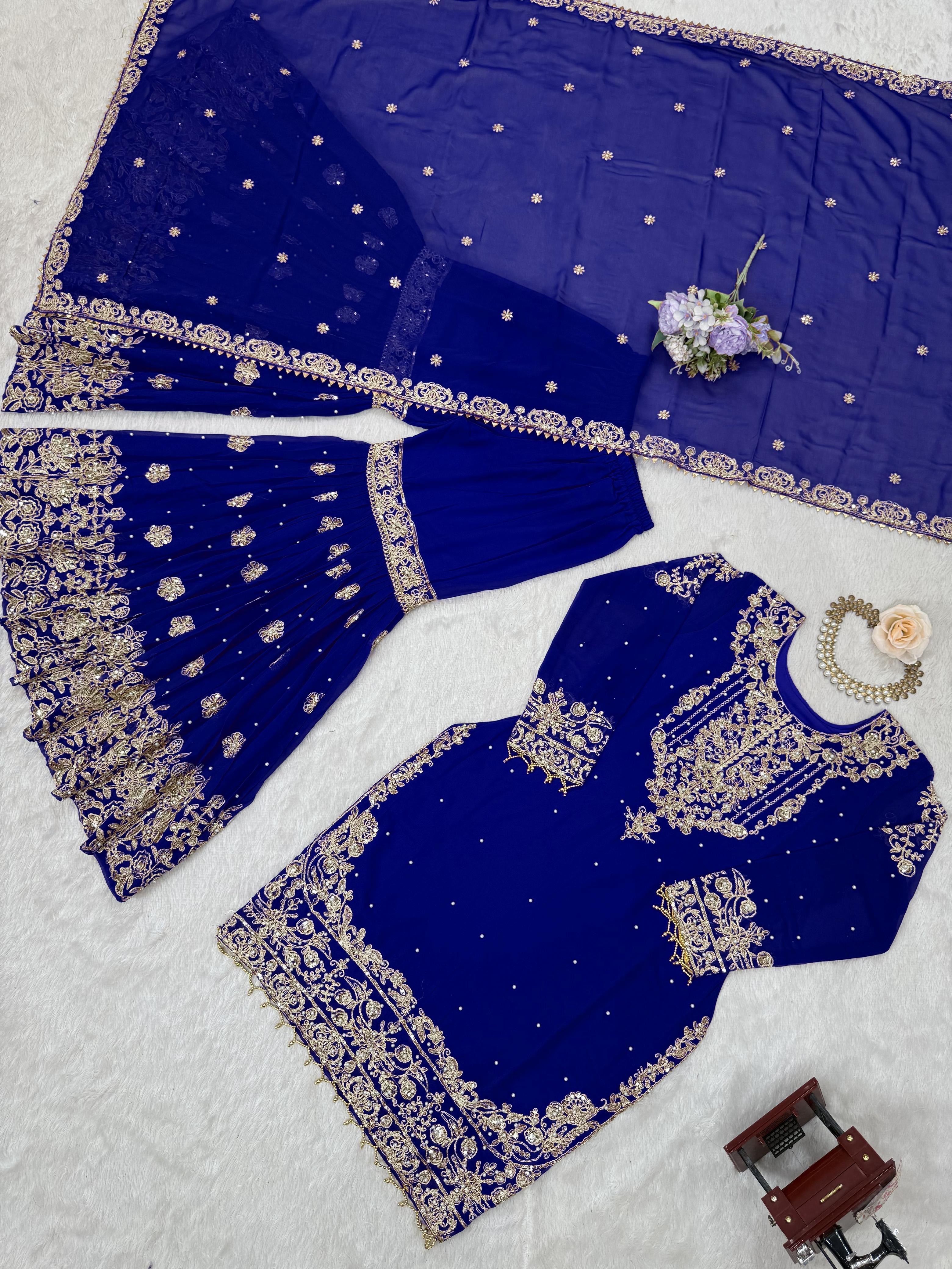 Velvet Embroidered Sharara Set