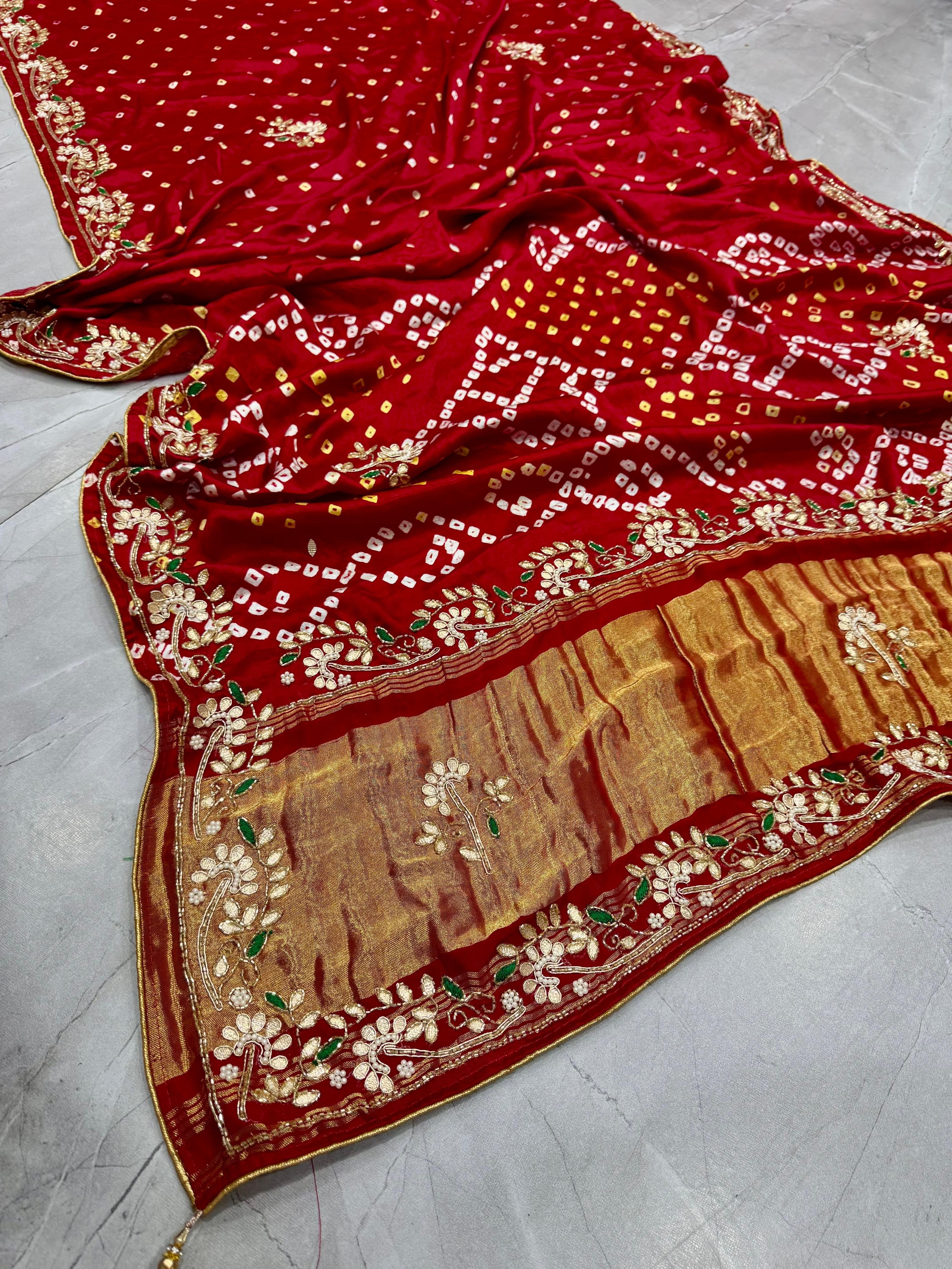 Gaji Silk Original Bandhani Saree with Gota Patti Handwork