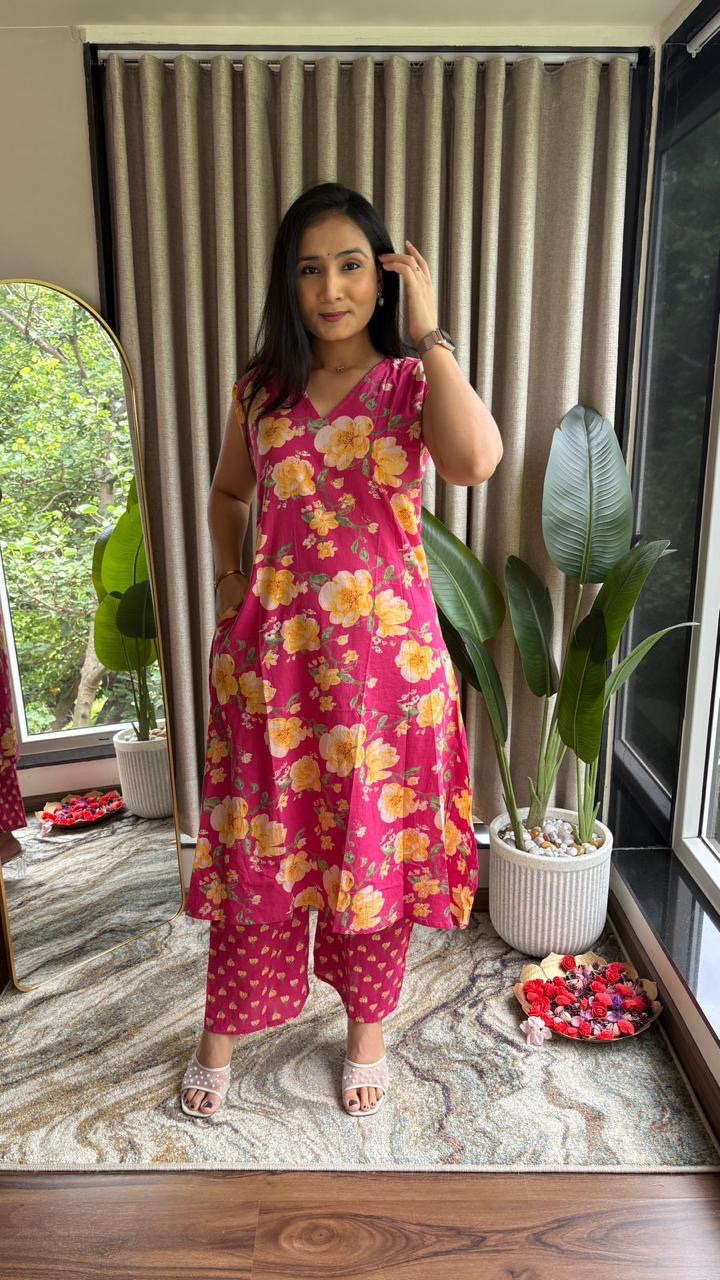 Sleeveless A-Line Kurti Palazzo Set